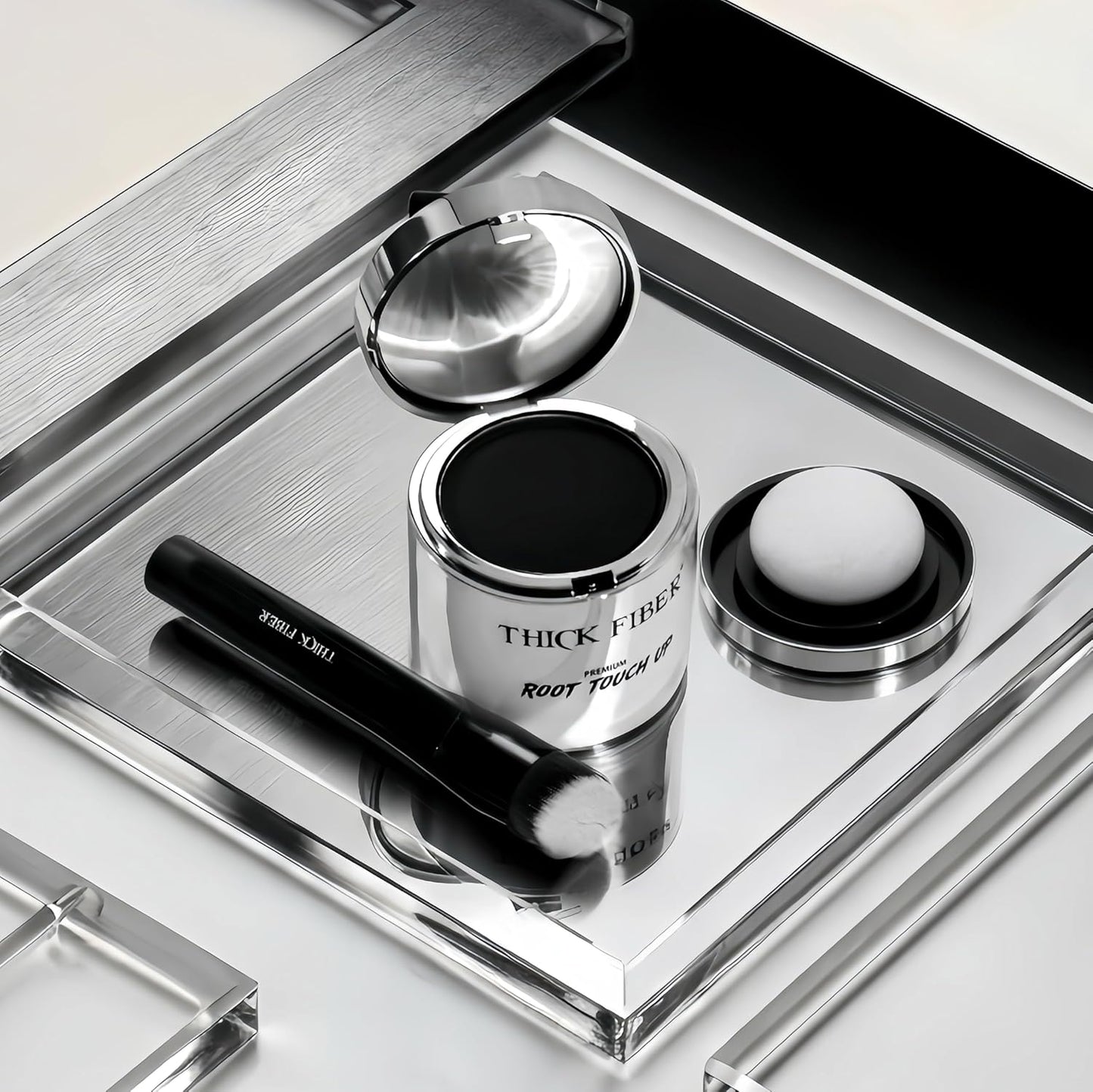 THICK FIBER Root Touch Up & Hairline Powder with Brush (LARGE 10g) – Covers Grey Roots, Thinning Hair & Bald Spots – Sweat & Water Resistant Hair Concealer for Women & Men (Black)