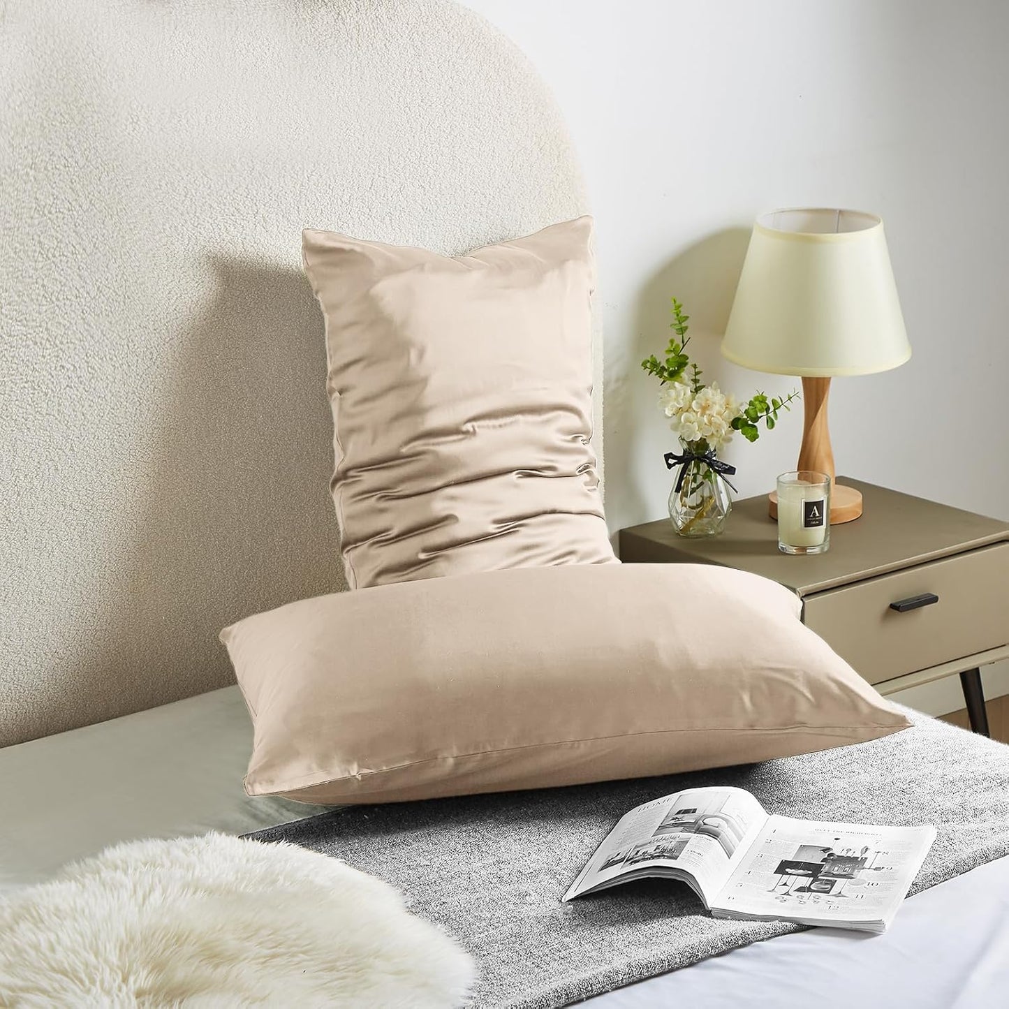 Silk Pillowcase for Hair and Skin Mulberry Silk Pillowcase Soft Breathable Smooth Both Sided Natural Silk Pillowcase with Zipper Beauty Sleep Silk Pillow Case 1 Pack for Gift (King, Champagne)…