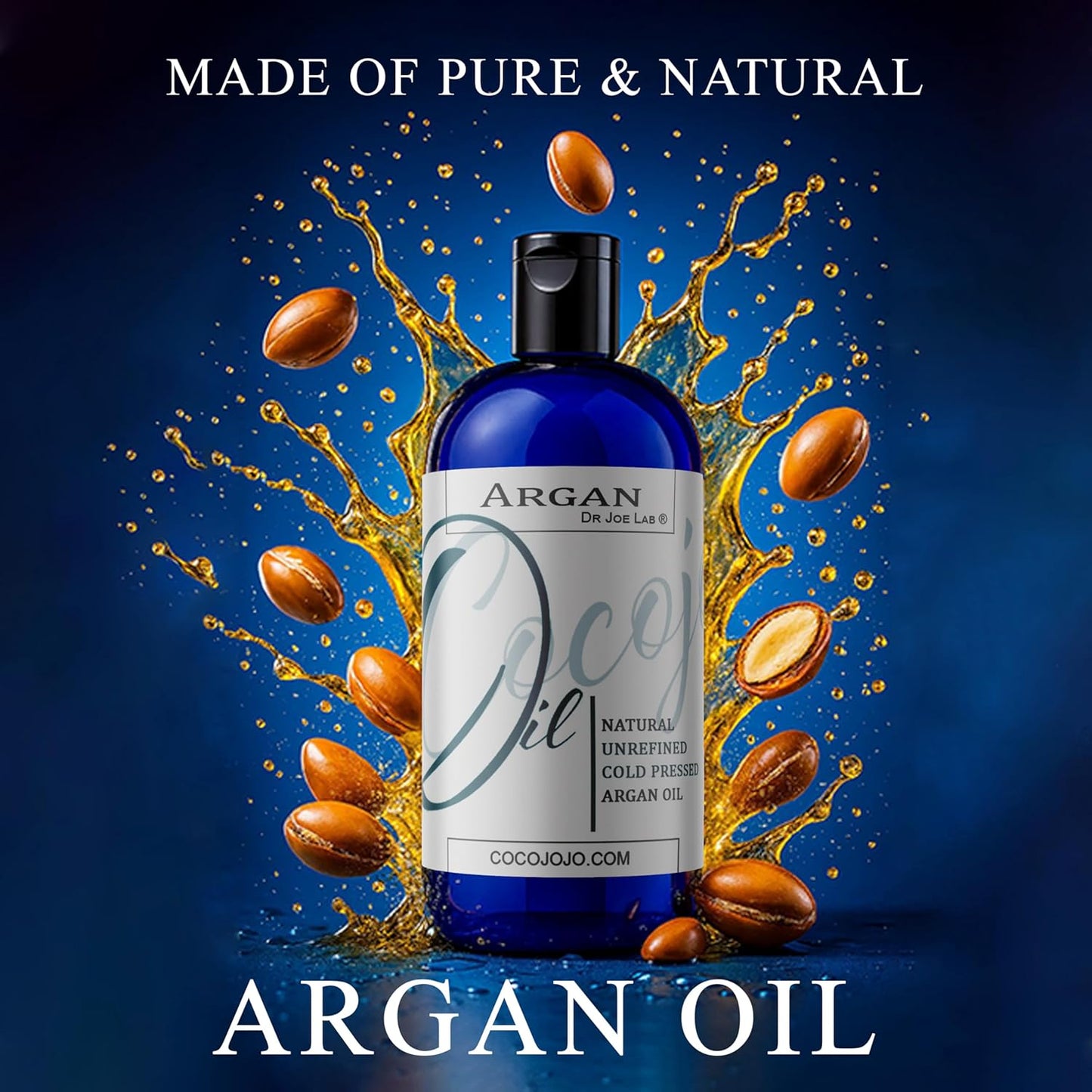 cocojojo Argan Oil - Cold Pressed 8 oz Pure Natural Extra Virgin Unrefined Argan Moroccan Marrakesh Oil Moisturizer Hair Face Lips Body Scalp Skin