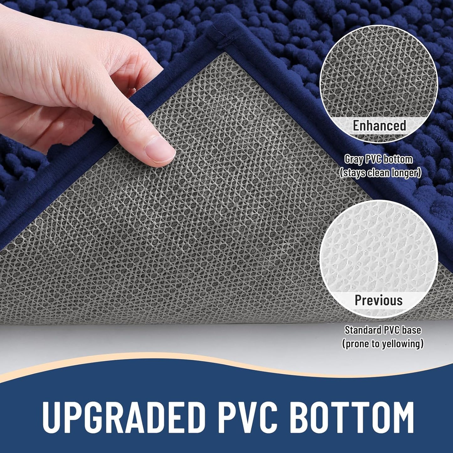 Arotive Luxury Chenille Bathroom Rug Mat, Extra Soft Thick Absorbent Shaggy Bath Rugs, Non-Slip Machine Wash Dry, Plush Bath Mats for Bathroom, Shower and Tub, 50x30, Navy