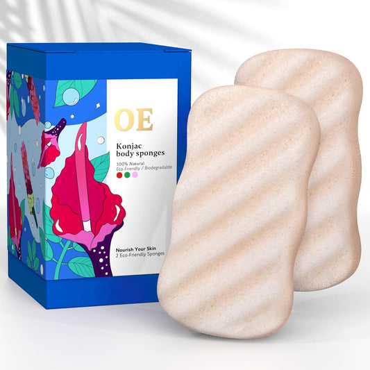 Konjac Sponge Body (2 Pack) | Microplastic Free 100% Natural | Non-Toxic | Biodegradable | Eco-Friendly | Plastic Free Packaging