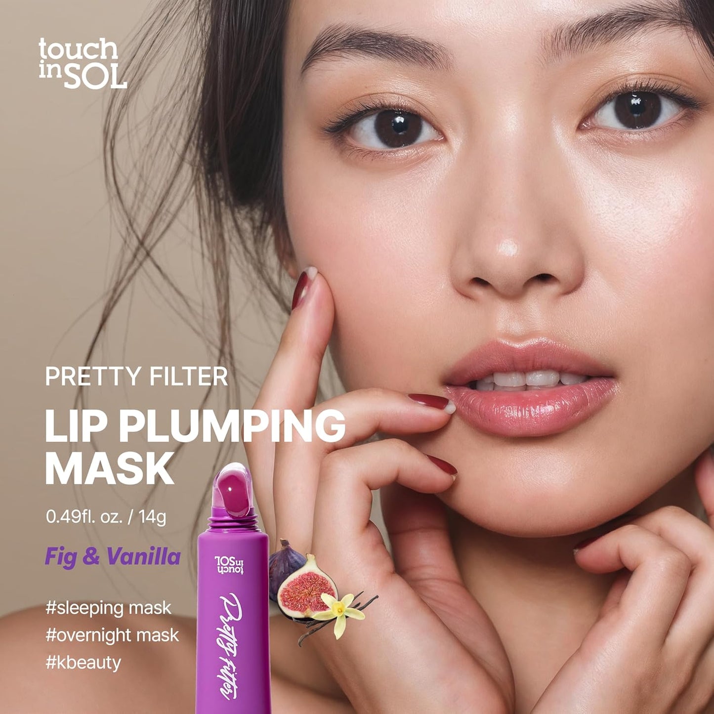 Touch in Sol Pretty Filter Overnight Lip Mask – Hydrating Lip Sleeping Mask for Dry Lips, Korean Lip Care Treatment for Moisture, Plumping Effect for Fuller, Smooth Lips #Fig & Vanilla (0.3 fl.oz/9ml)