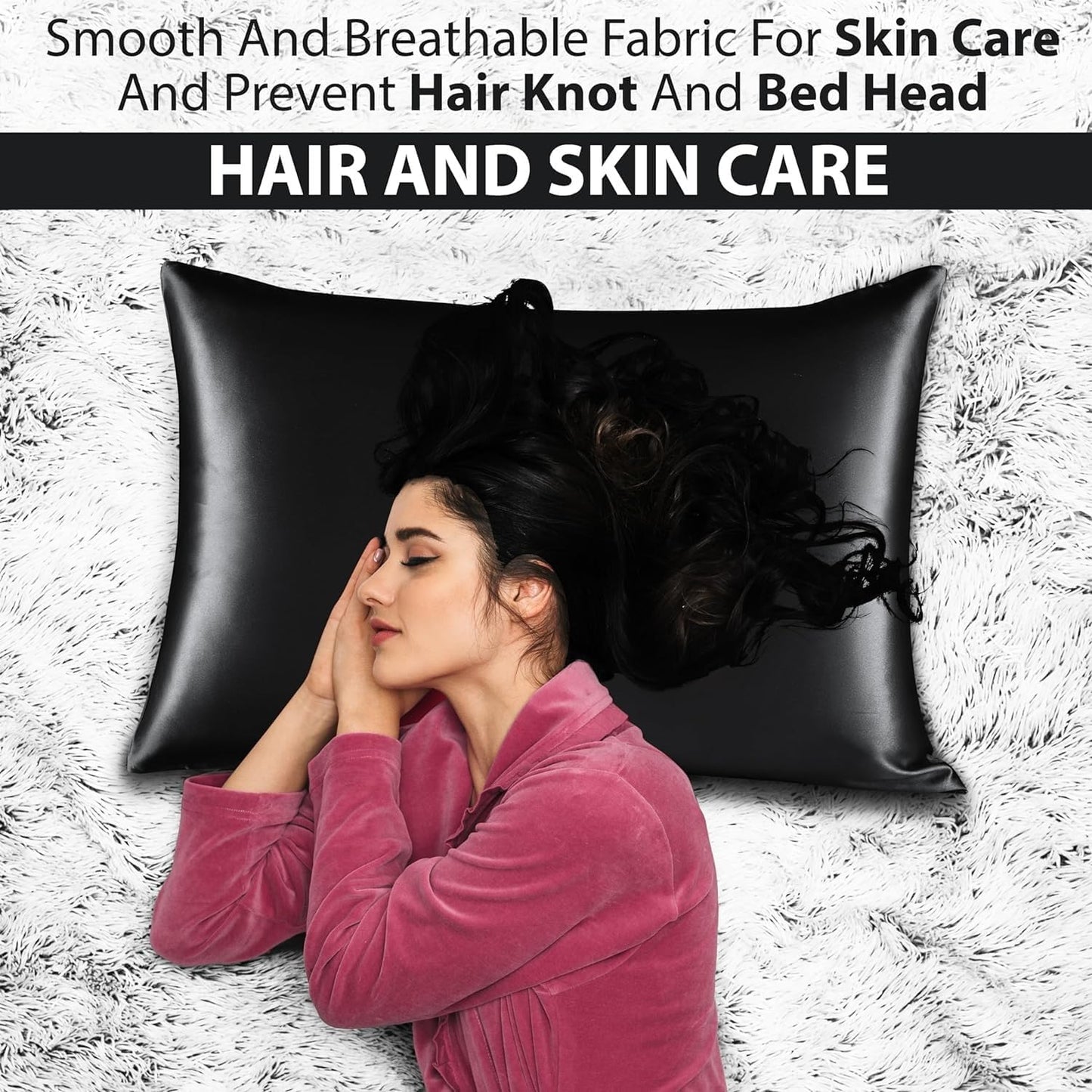 Satin Silk Pillowcase for Hair and Skin, Black Pillow Cases Standard Size Set of 4 Pack Super Soft Pillow Case with Zipper Closure (Black, Queen(4 Pack))