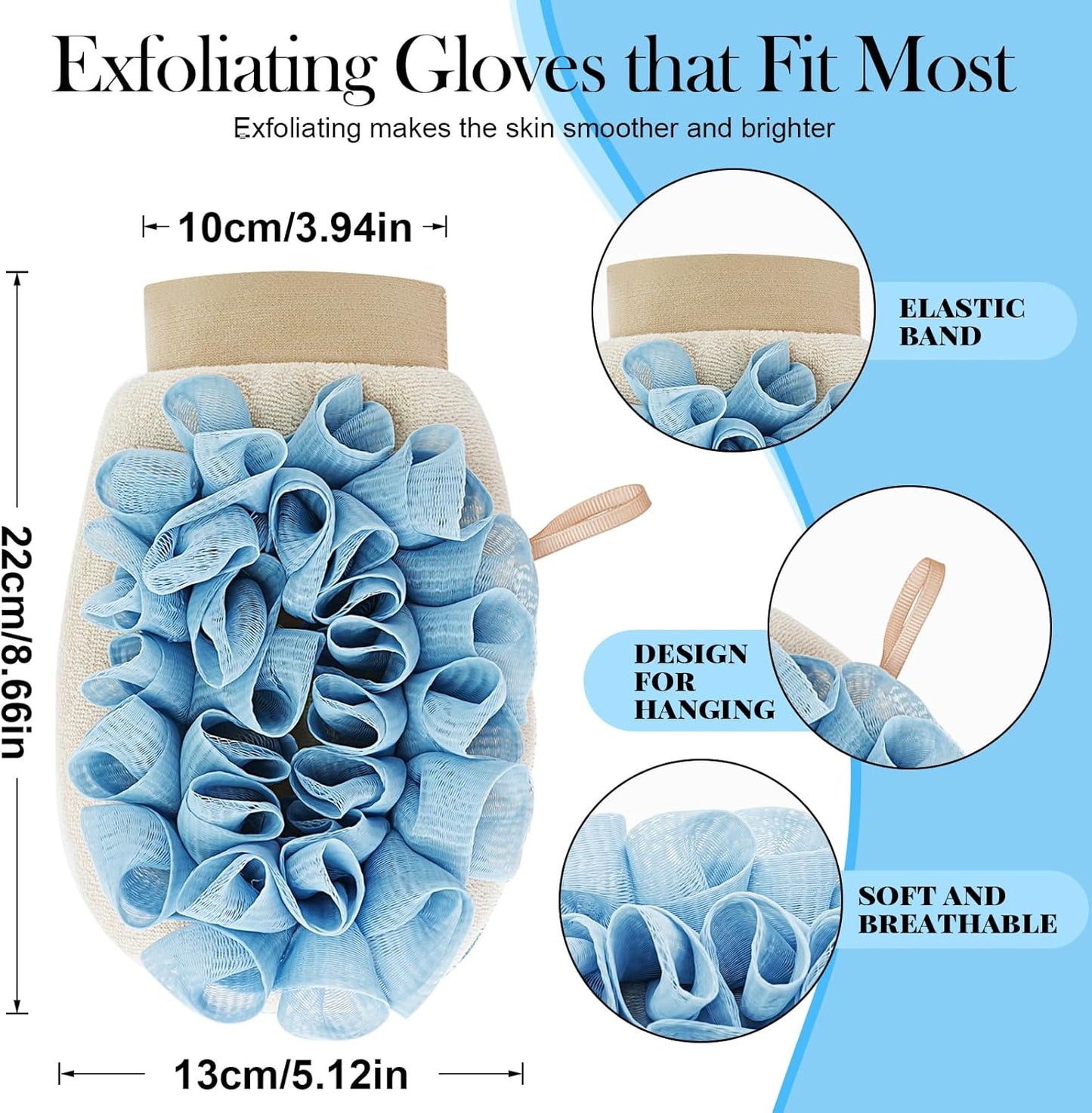 ‌Dual-Function Exfoliating Glove for Shower- Body Scrubber & Shower Loofah 2-in-1 - Korean Exfoliating Mitt for Smooth Skin - Remover Dead Skin and Keratosis - Blue (1-Pack)