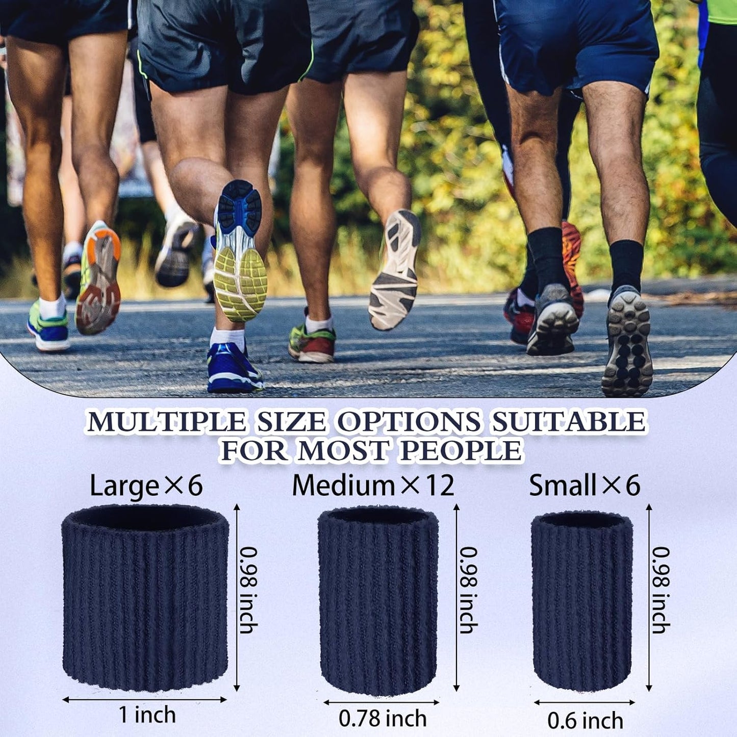 Blulu 24 Pieces Toe Tubes 0.98 Inches Cushion Tube Corn Pads for Toes Sleeves Soft Gel Protectors for Cushions Corns Blisters Calluses 3 Size(Navy Blue,Assorted Sizes)