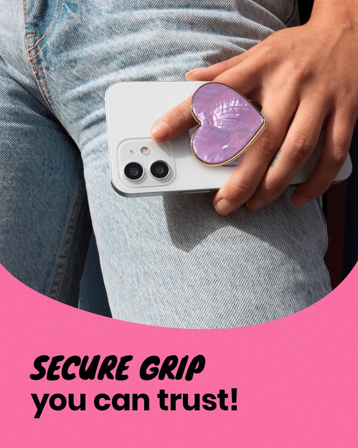 OnTheGrip Cute Natural Seashell Design Heart Shape Collapsible Mobile Phone Grip Stand Holder for Smartphone Tablet Cell Phone Accessory (Violet)