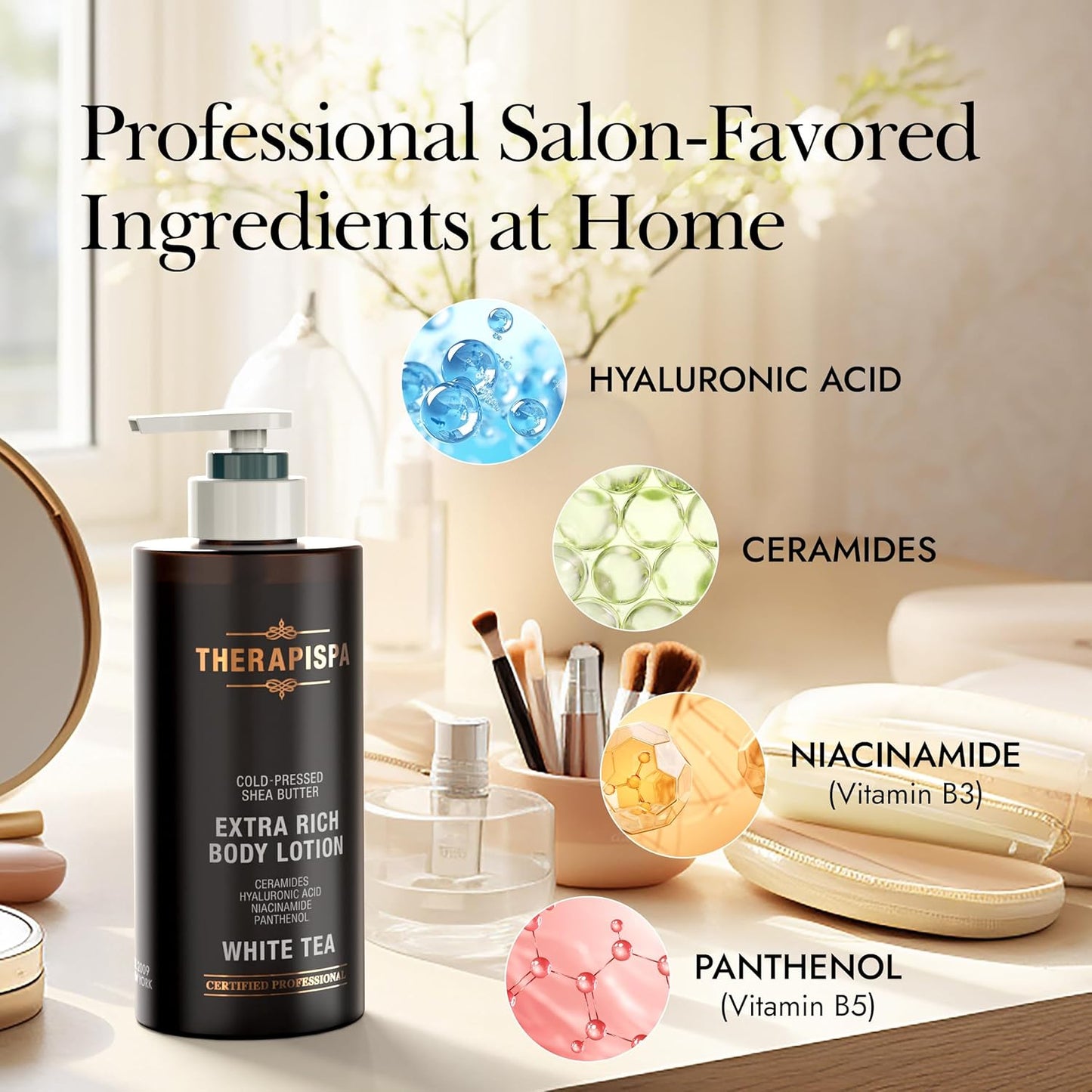 THERAPISPA Scented Body Lotion for Women – Deep Hydration & Refreshing Moisturizer with Shea Butter, Ceramides & Panthenol to Revive & Nourish Dry Skin (Bergamot & Olive, 17.0 fl oz)