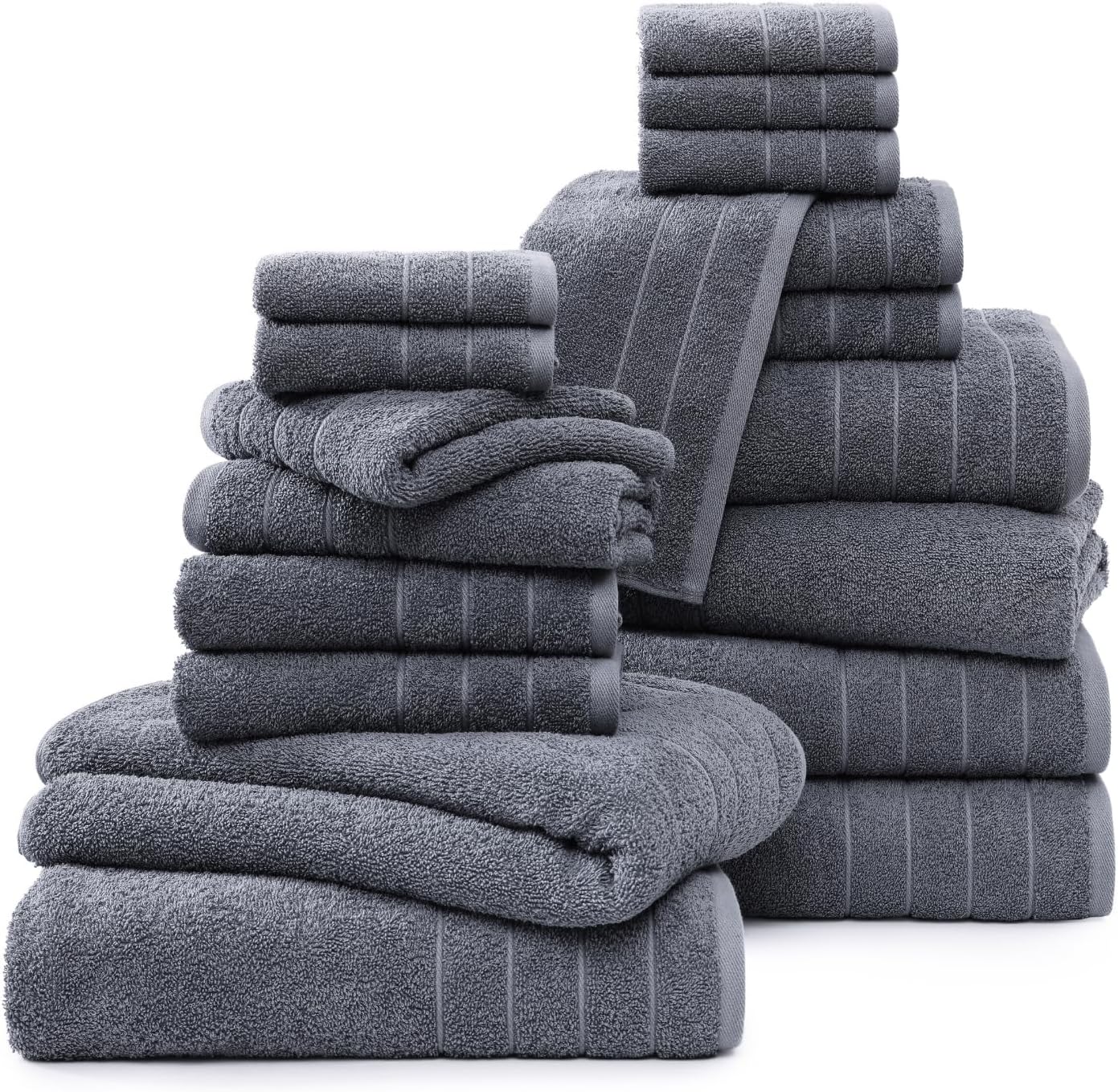 Casa Platino 100% Cotton Luxury Bathroom Towel Set - 18 Pc - Ring Spun, Quick Dry, Soft & Highly Absorbent - 6 Bath, 6 Washcloths, 6 Hand Towels - Remains Plush After Multiple Washes - Cool Grey