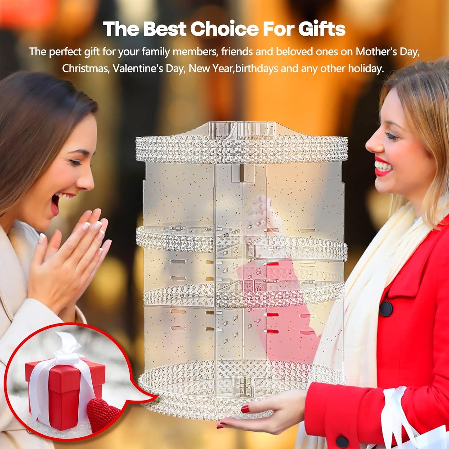 360 Degree Rotating Makeup Organizer, Extra Large Capacity Organizador De Maquillaje, Removable 7 Layers Lipstick Organizer Cosmetic Storage Cases Perfume Organizer for Vanity (Glitter)