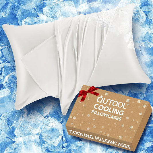 Cooling Pillow Cases 2 Pack for Hot Sleepers and Night Sweats, Ice Cool Pillow Covers Queen Size Set of 2 for Hair Skin Reduces Wrinkles & Frizz Softer Than Silk Pillow Cases, Envelope Closure, White