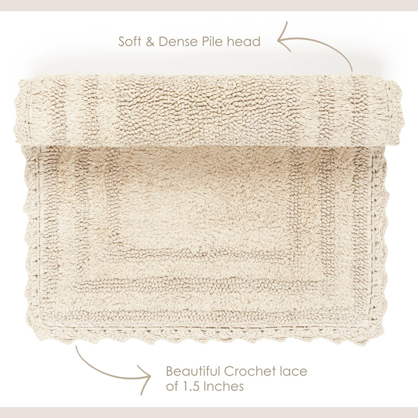RAJRANG Bath Rug for Bathroom Cotton Absorbent Soft Reversible Woven Bath Mat Shortbread Rectangle 34x21 Inches