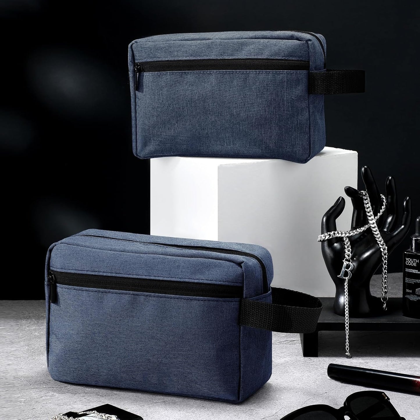 Paterr 16 Pcs Travel Toiletry Bag for Women Men Large Water Resistant Shaving Bag Hanging Cosmetic Bag with Handle and Divider Storage Travel Pouch Case (Dark Blue)