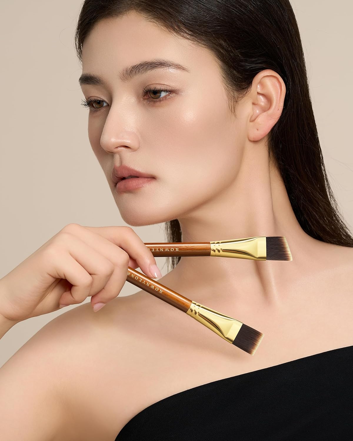 Desert Oak Series Angled Foundation Brush - 20mm Thin Contour Head for Cream/Stick Foundation, Precision Buffing & Detailing, Bubinga Handle & Brass Ferrule (CM 185)