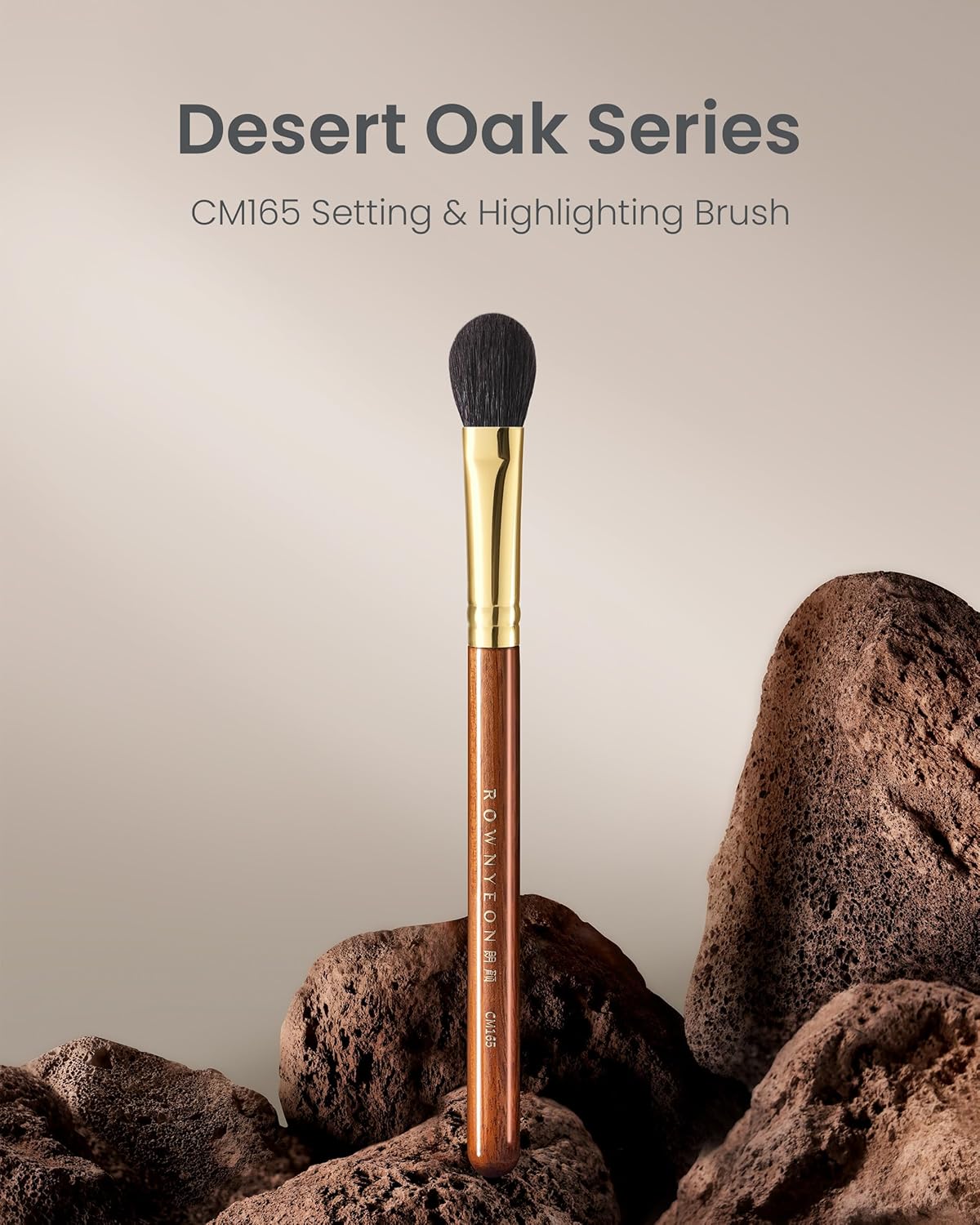 Desert Oak Series Highlighter & Setting Brush - Grade-A Fine LambsGoat Hair for Airbrushed Finish, Multi-Use for Cheeks/Nose/Under-Eyes, Ebana Handle & Brass Ferrule (CM 165)