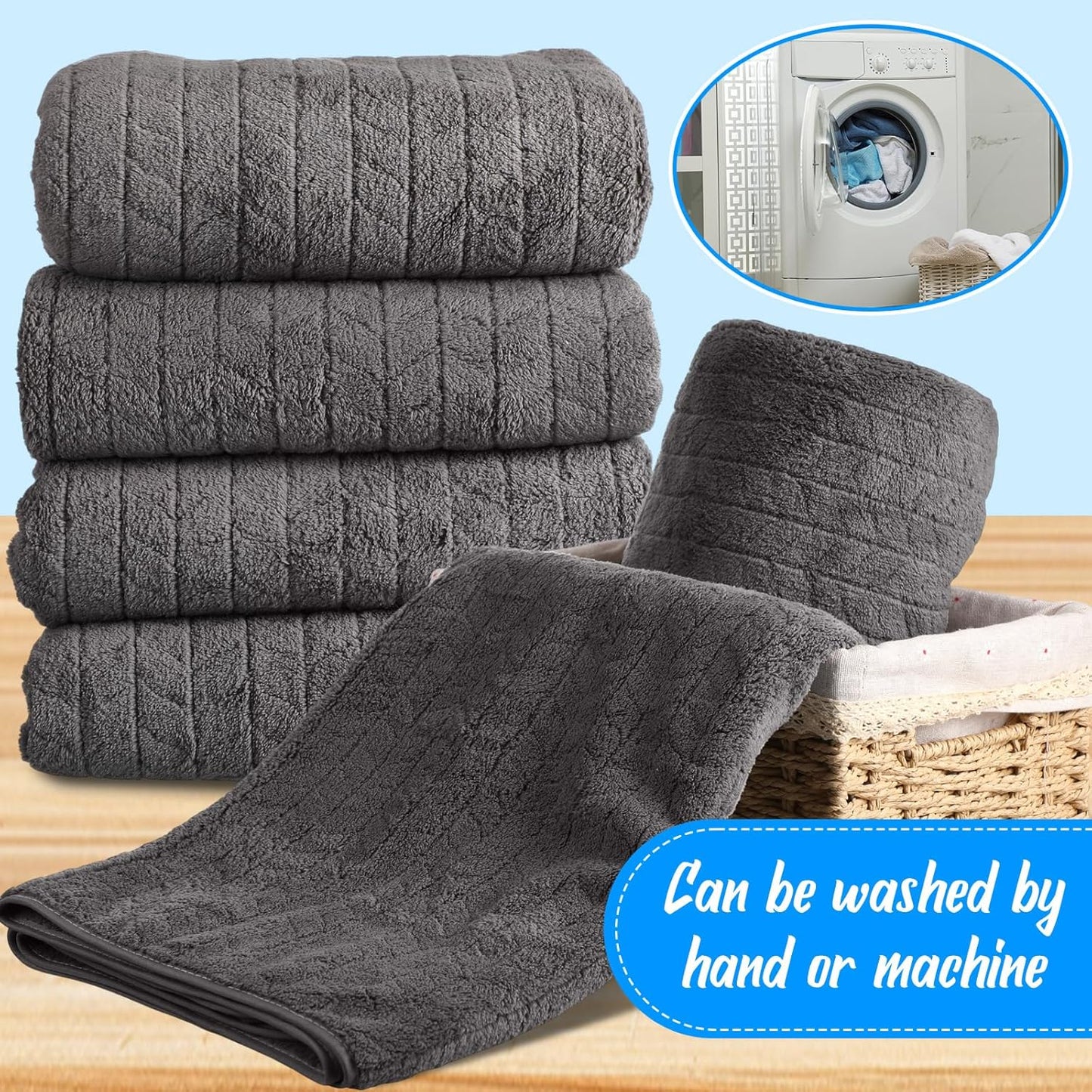 16 Pack Microfiber Bath Towels Bulk 27'' x 60'' Oversized Size Bath Towel Highly Absorbent Extra Large Soft Drying for Shower Beach Salon Winter Sport Spa Gym (Wheat,Gray)