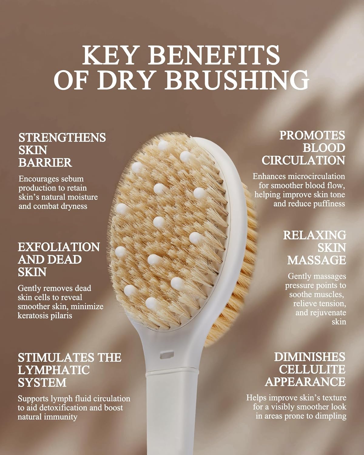 Shower Brush for Massage Dry Brushing: Back Scrubber for Shower with 18.1 in Anti Slip Long Handle - Bath Body Brush for Lymphatic Drainage, Exfoliator Improving Skin Health for Women Men Elderly Grey