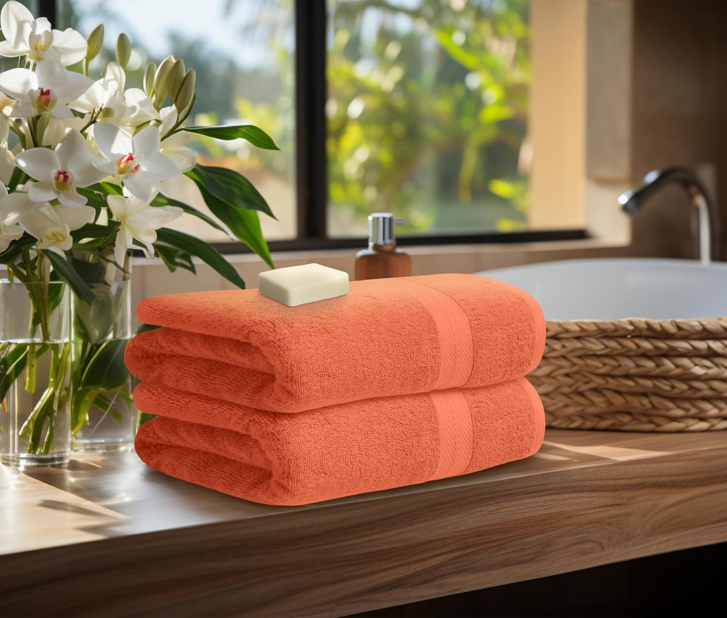 Avalon Towels Orange Bath Towels Set of 4 pcs (27x54 inches), 100% Cotton Towel Absorbent and Quick Dry Orange Towel for Bathroom, Super Soft and Perfect for Daily Use