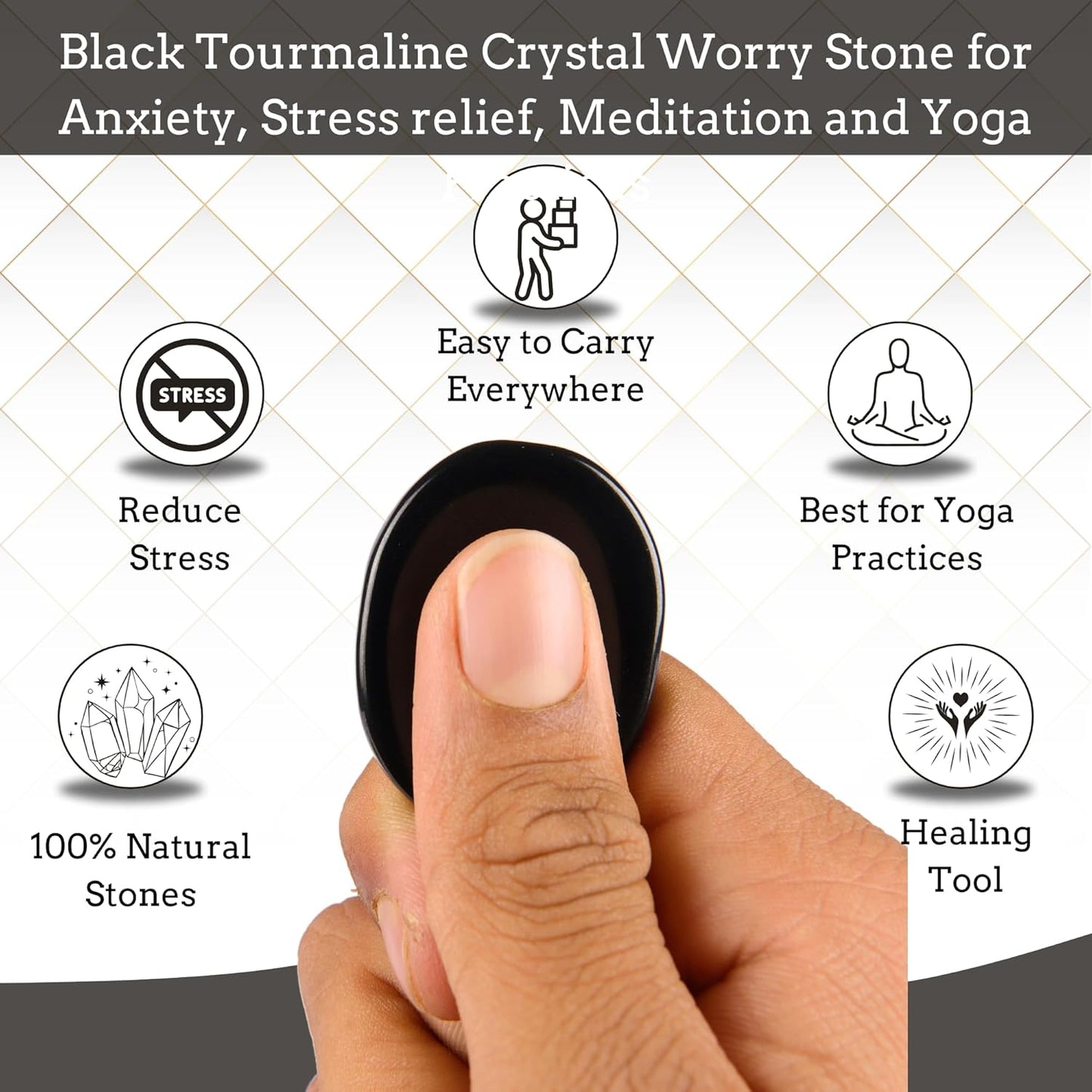 Black Tourmaline Worry Stones – Crystal Thumb Worry Stone for Anguish, Stress – Relaxing & Soothing Balance Stones for Meditation, Relief – Healing Stones & Crystals for Men, Women