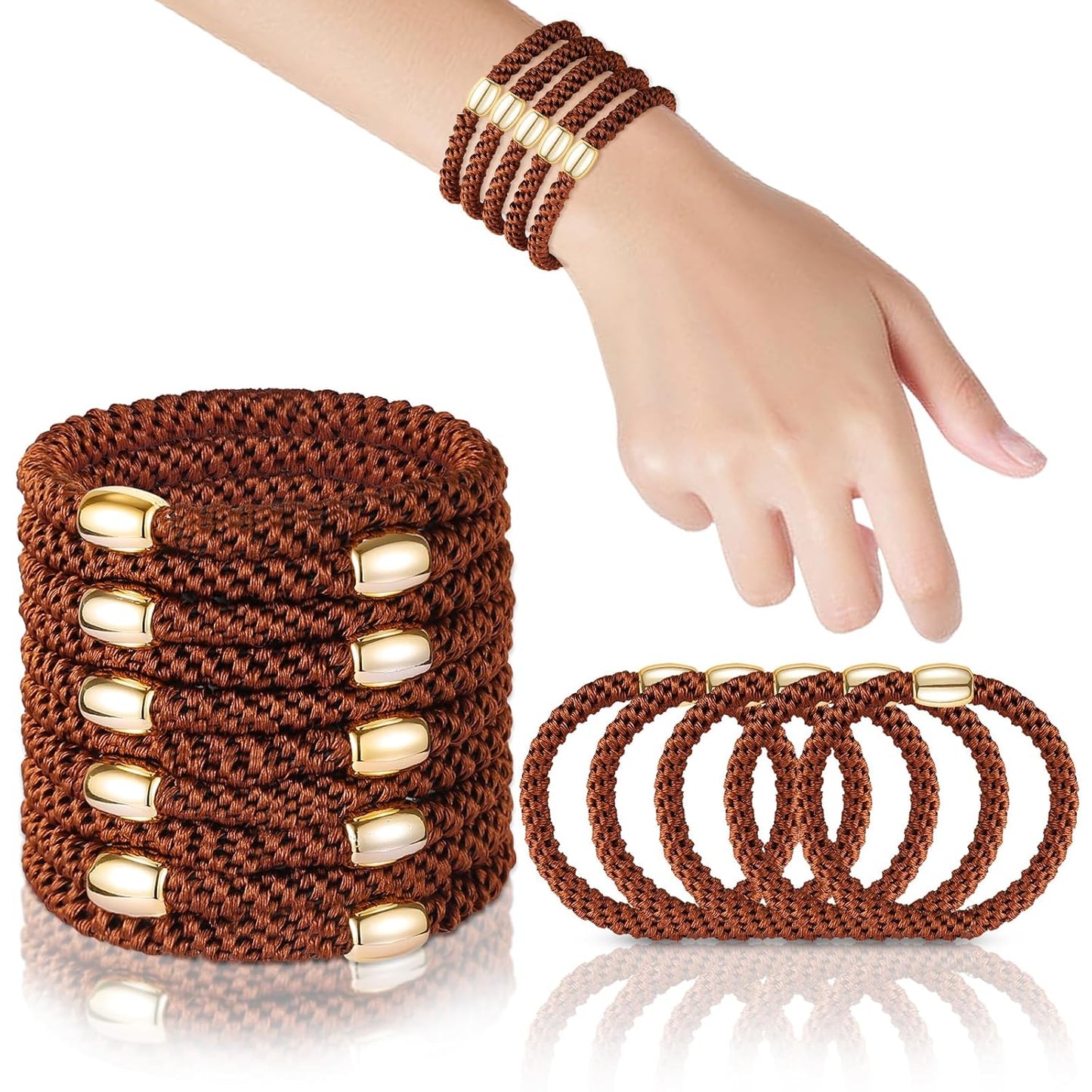 Hair Ties No Damage - 10PCS Ponytail Holders - Elastic Hair Ties for Thick Hair - Braided Hair Bands for Women Girls's Hair - Brown