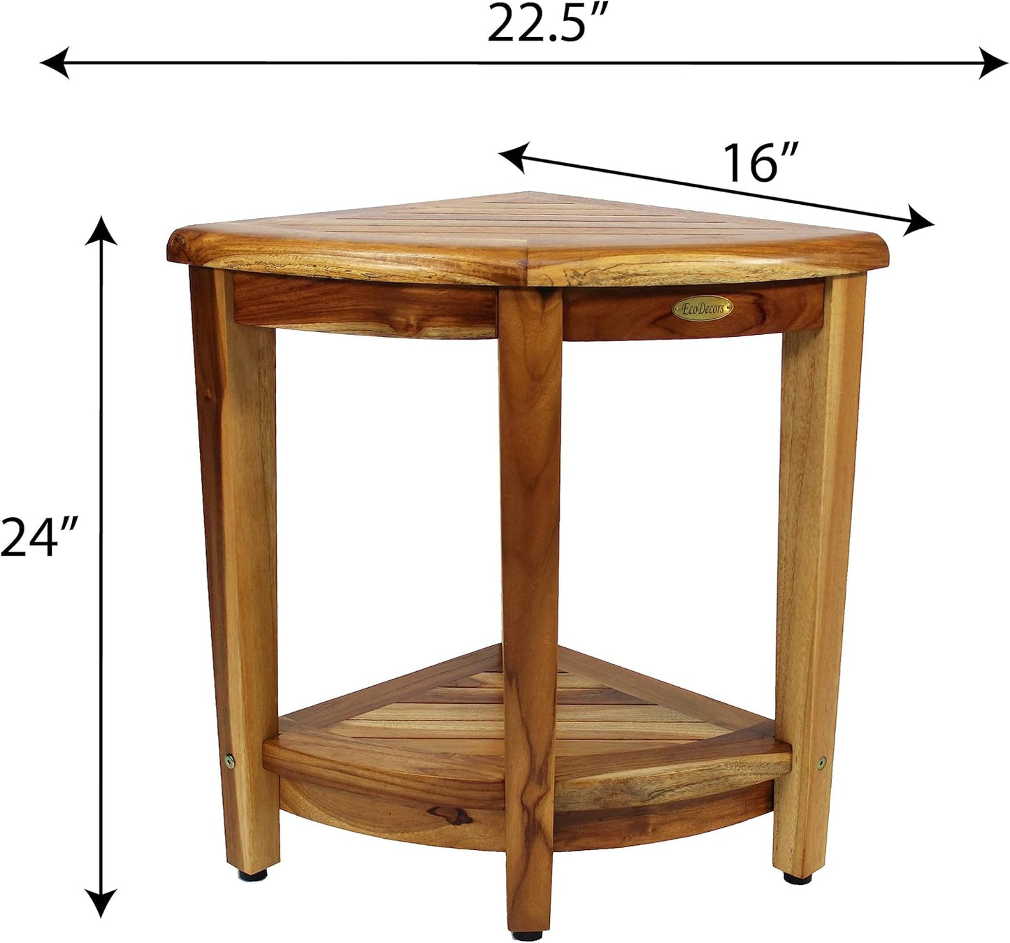 EcoDecors 24" Extended Height Snazzy Corner Natural Color Waterproof Teak Wood Shower Bench Stool Seat Chair for Inside Shower Storage Shelf Provides Safety and Storage for Bathroom Accessories
