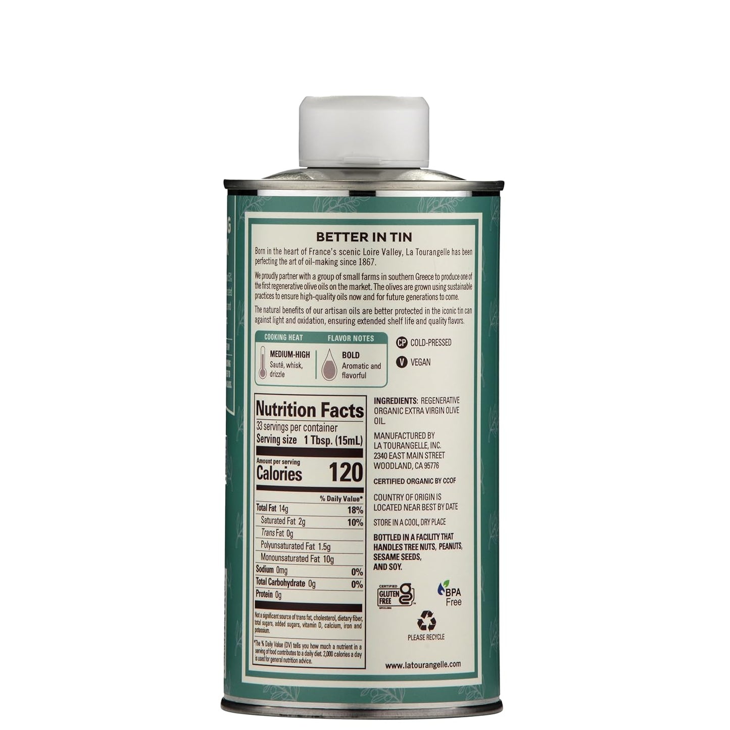 La Tourangelle Regenerative Organic Extra Virgin Olive Oil, Cold-Pressed High Antioxidant Olives, Sustainable, 16.9 Fl Oz