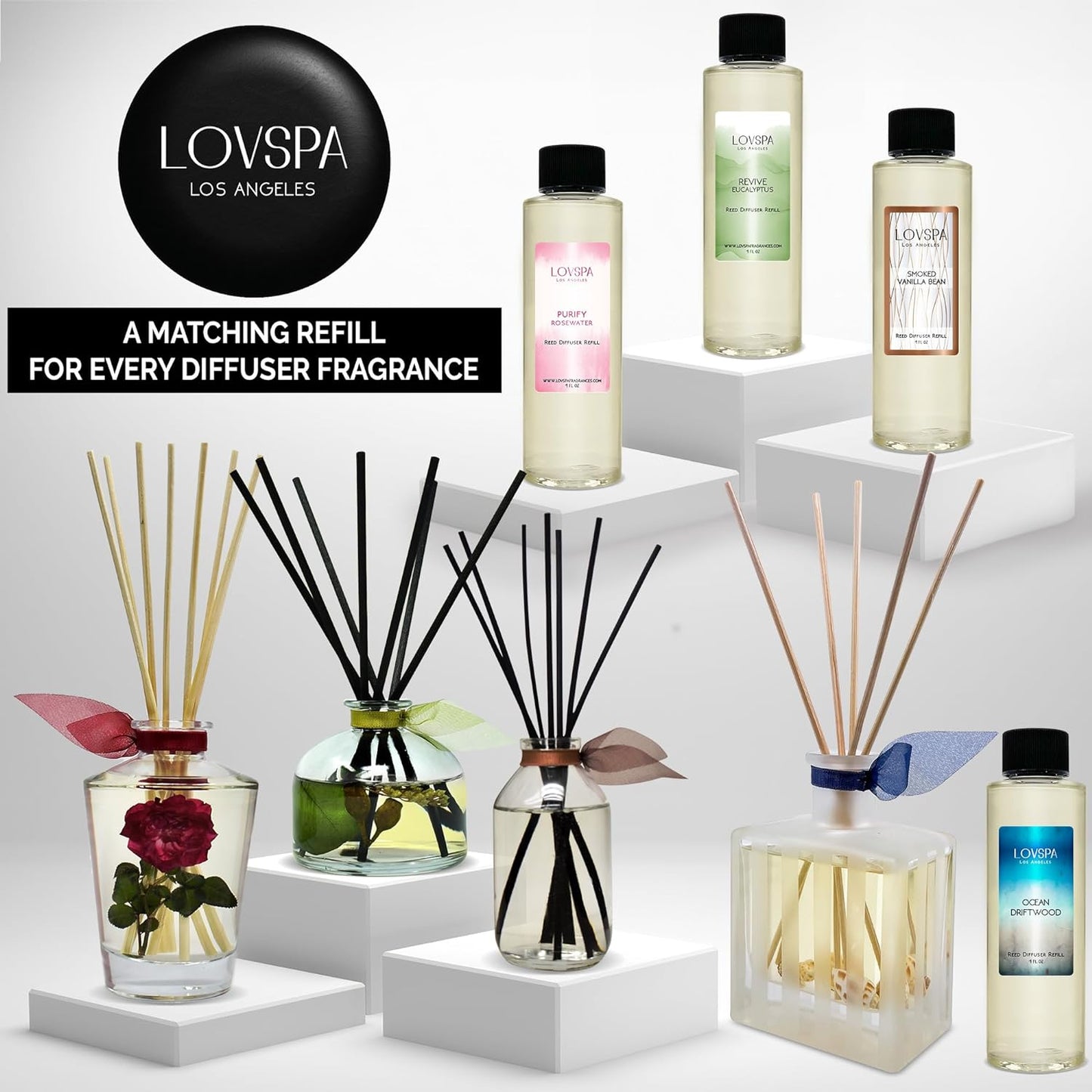 LOVSPA Reed Diffuser Set, Calm Spanish Blue Lavender Scented Oil Diffuser with Sticks, Home Fragrance Accessories for Bathroom Shelf Decor, Aroma Diffusers for Home or Office Desk, USA Made