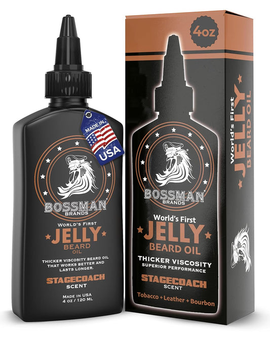 Bossman Jelly Beard Oil for Men (4 oz, Stagecoach Scent) – Softens, Moisturizes & Conditions with Natural Ingredients