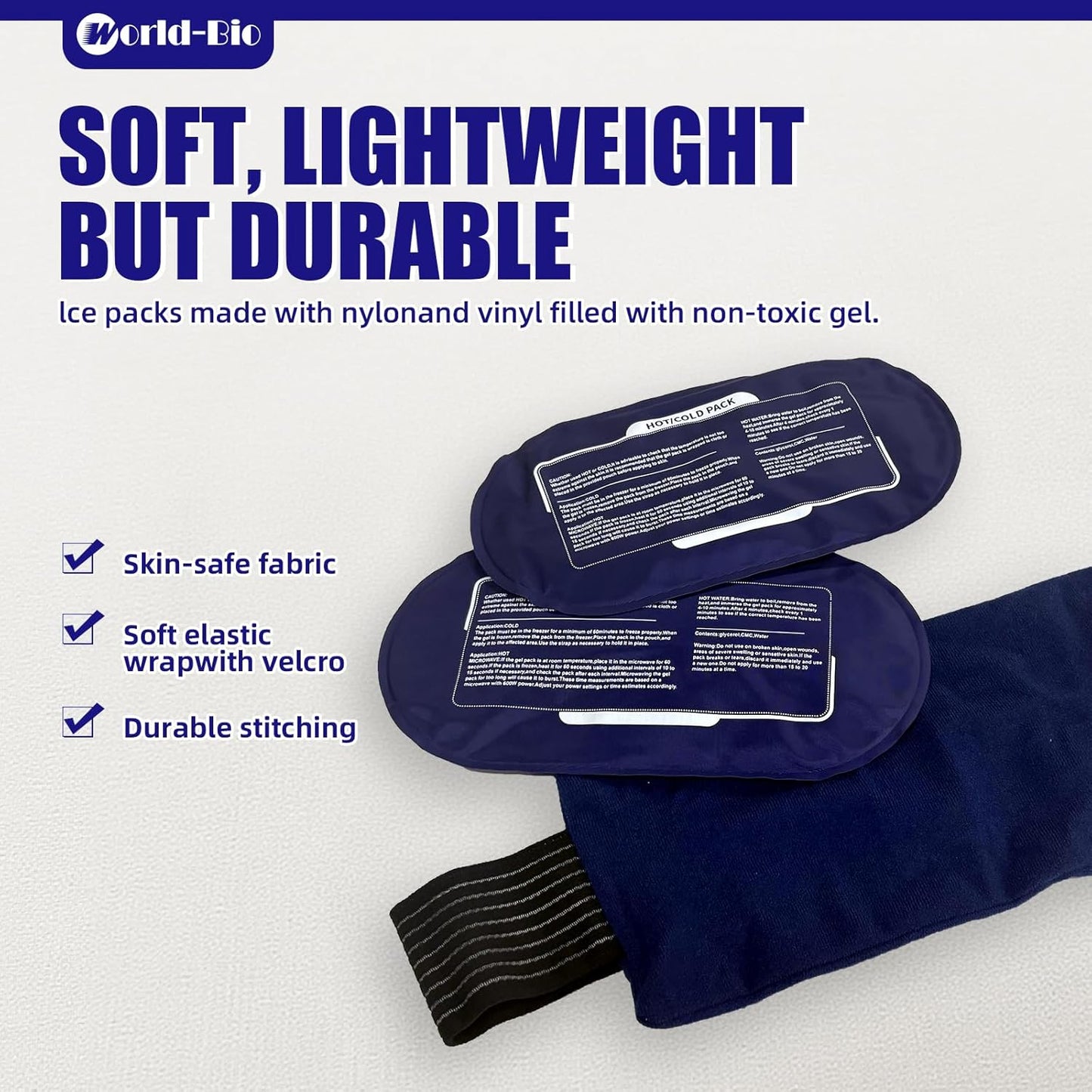 World-Bio Ice Pack for Sports Injuries,Reusable Ice Packs with Adjustable Straps for Muscle Pain, Swelling, Multifunctional Hot and Cold Compress for Knee, Shoulder, Arm, Leg,Back,Head,Ankle