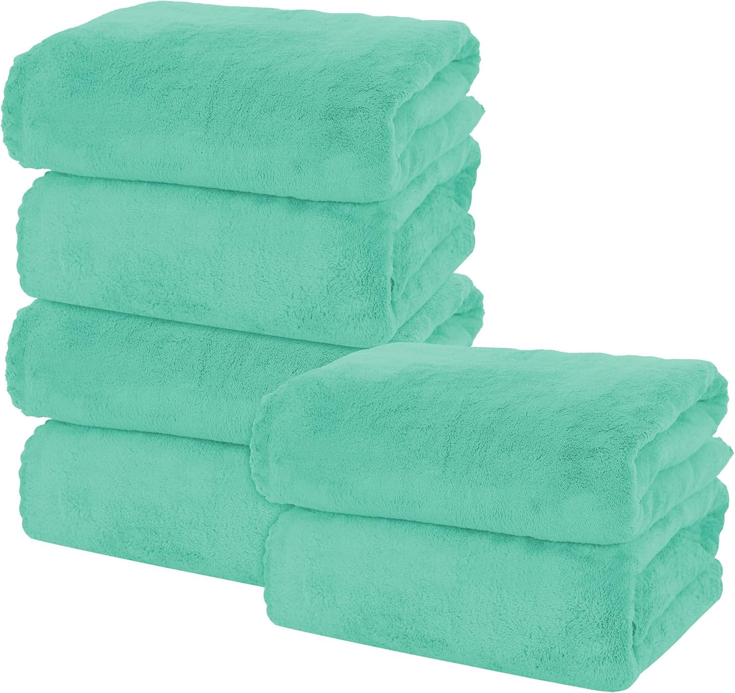 MOONQUEEN 6 Pack Premium Bath Towel Set - Quick Drying - Microfiber Coral Velvet Highly Absorbent Towels - Multipurpose Use as Bath Fitness, Bathroom, Shower, Sports, Yoga Towel (Aqua Green)