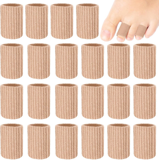 Blulu 24 Pieces Toe Tubes 0.98 Inches Cushion Tube Corn Pads for Toes Sleeves Soft Gel Protectors for Cushions Corns Blisters Calluses 3 Size(Skin Color,Medium Size)