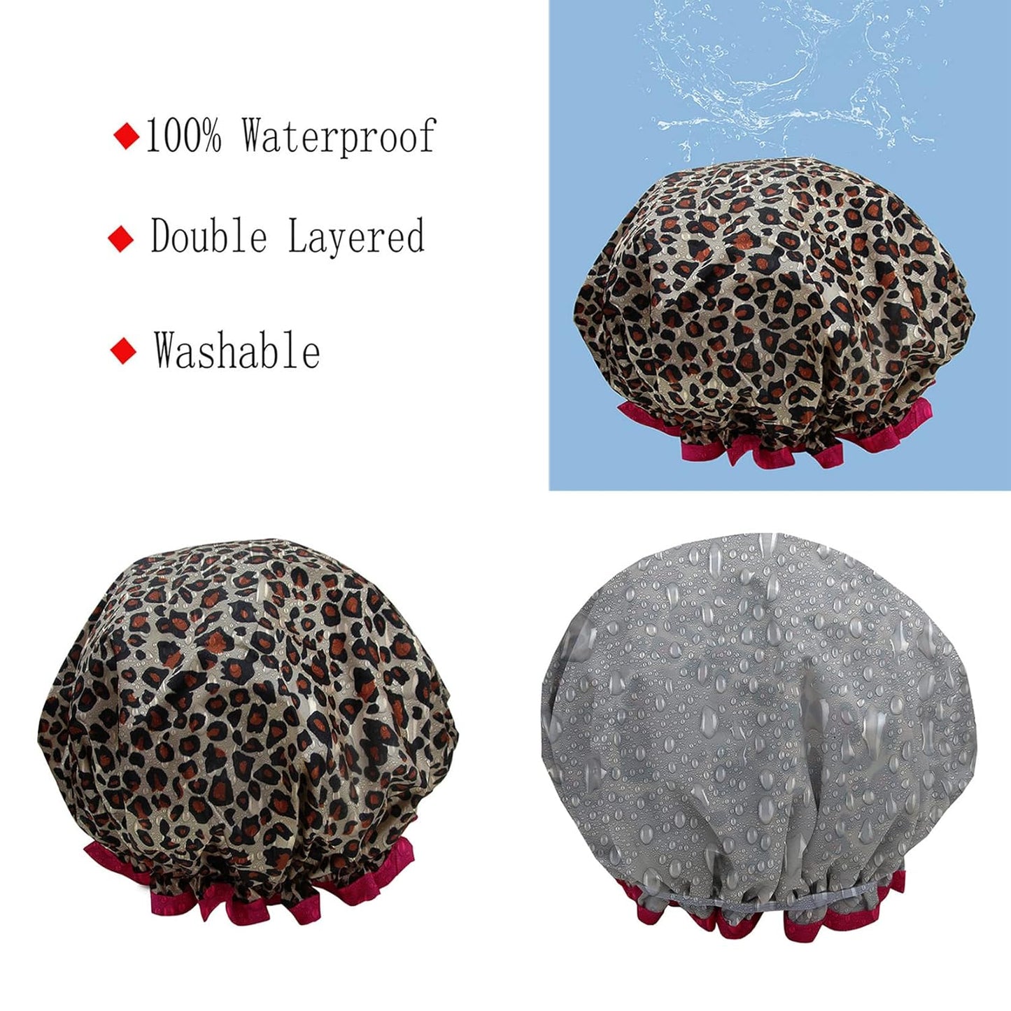 Shower Cap for Women,1 Pcs Shower Hat Waterproof-Double Layer-Reusable Elastic Bath Caps for Girls Spa Home Use,Hotel and Hair Salon …