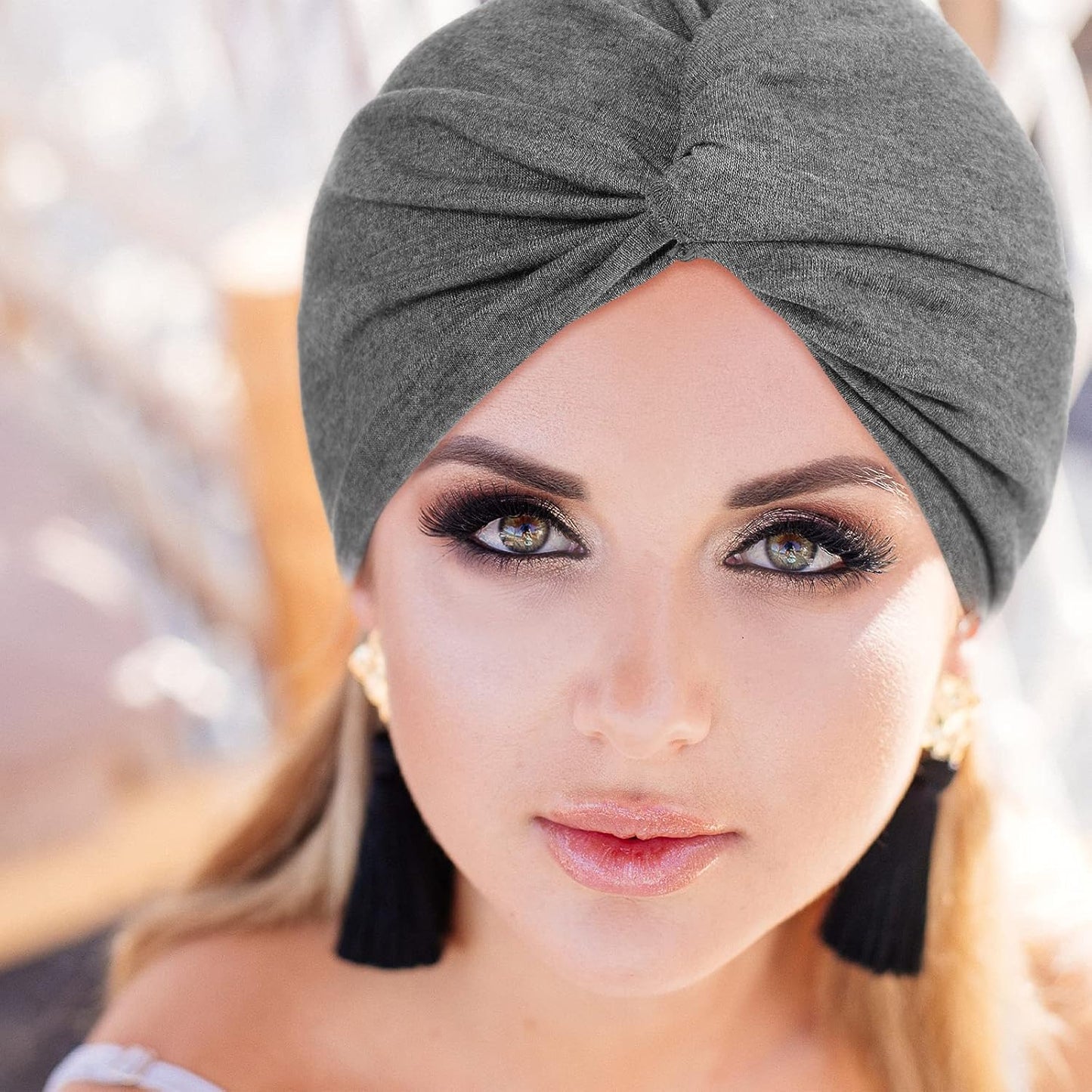 SATINIOR 4 Pieces Turbans for Women Soft Pre Tied Knot Fashion Pleated Cancer Turban Cap Chemo Headwrap Sleep Hat, 4 Colors