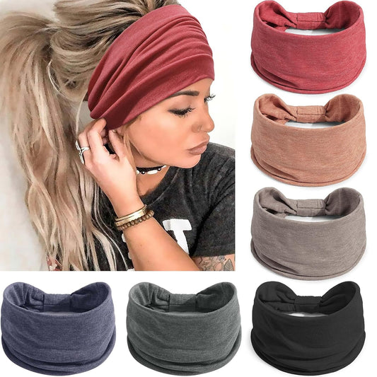 Wide Headbands for Women Knotted No Slip Head Bands Soft Turban Headband Hair Accessories Boho African Solid Color Head Wraps for Women Yoga Workout Pack of 6