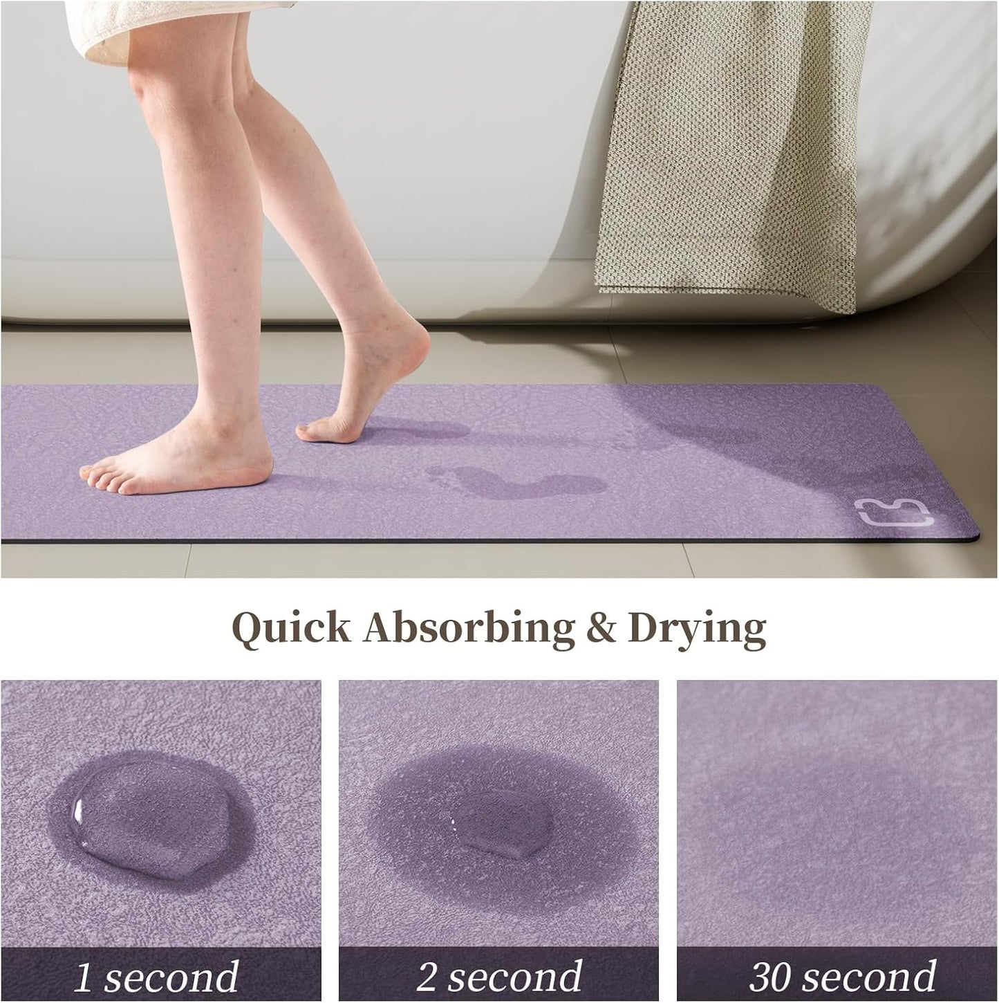 Diatomaceous Earth Bath Mat Rugs Quick Dry Super Absorbent Non Slip Rubber BottomThin Bathroom Mat Fit Under Door, Floor Rugs in Front of Bathtub,Shower Room,Sink,Washable, 15.7"x23.6", Lavender
