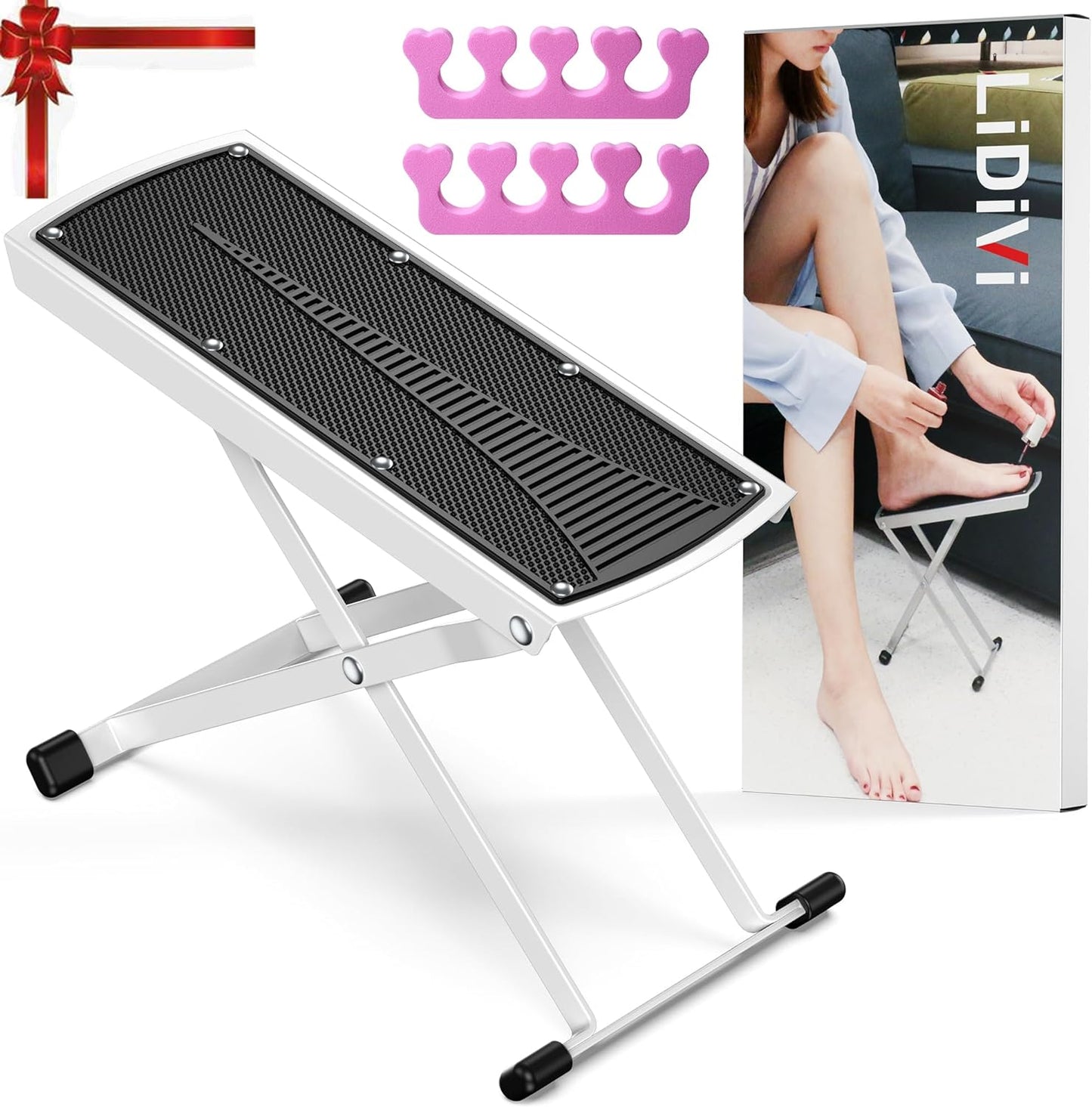Pedicure Foot Rest, Adjustable Foot Stand with Non-Slip, Toe Separator - Easy at Home, No More Bending or Stretching, Beauty Pedicure Kit, White