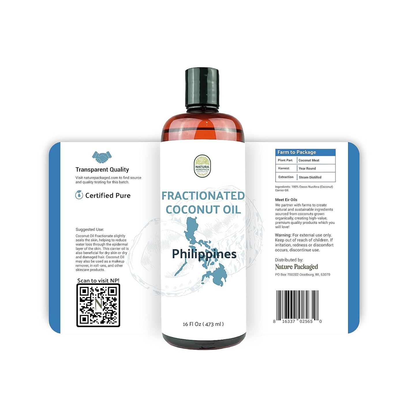 Fractionated Coconut Oil - Sourced Directly from our Farm Partner in the Philippines - Carrier Oil for Diluting Essential Oils, Body, Hair, and Skin Moisturizer - (16oz)