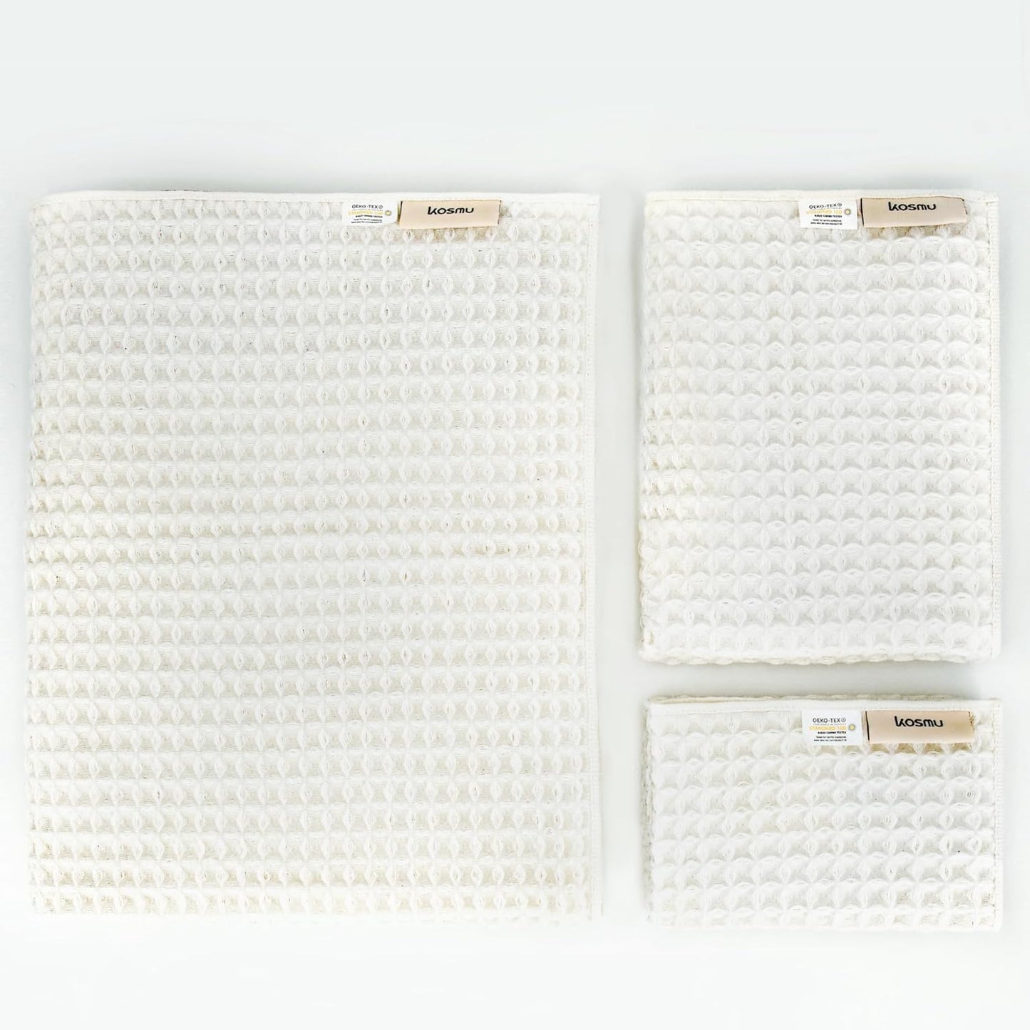 Luxury Japanese Cotton Waffle Bath Towel | Plush, Absorbent, and Quick Dry | Free Storage Bag Included (Shell White, Bath Sheet Set (3-Piece))