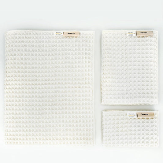 Luxury Japanese Cotton Waffle Bath Towel | Plush, Absorbent, and Quick Dry | Free Storage Bag Included (Shell White, Bath Towel Set (3-Piece))