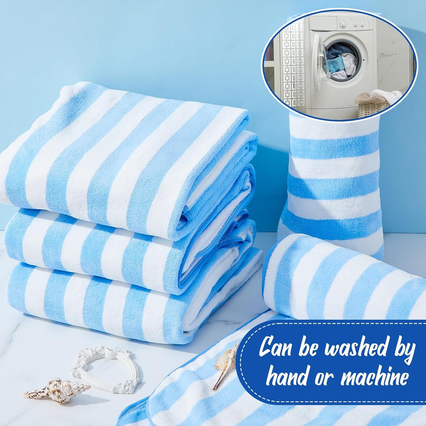 16 Pack Microfiber Bath Towels Bulk 27'' x 60'' Oversized Size Bath Towel Highly Absorbent Extra Large Soft Drying for Shower Beach Salon Winter Sport Spa Gym (Stripes,Light Blue)