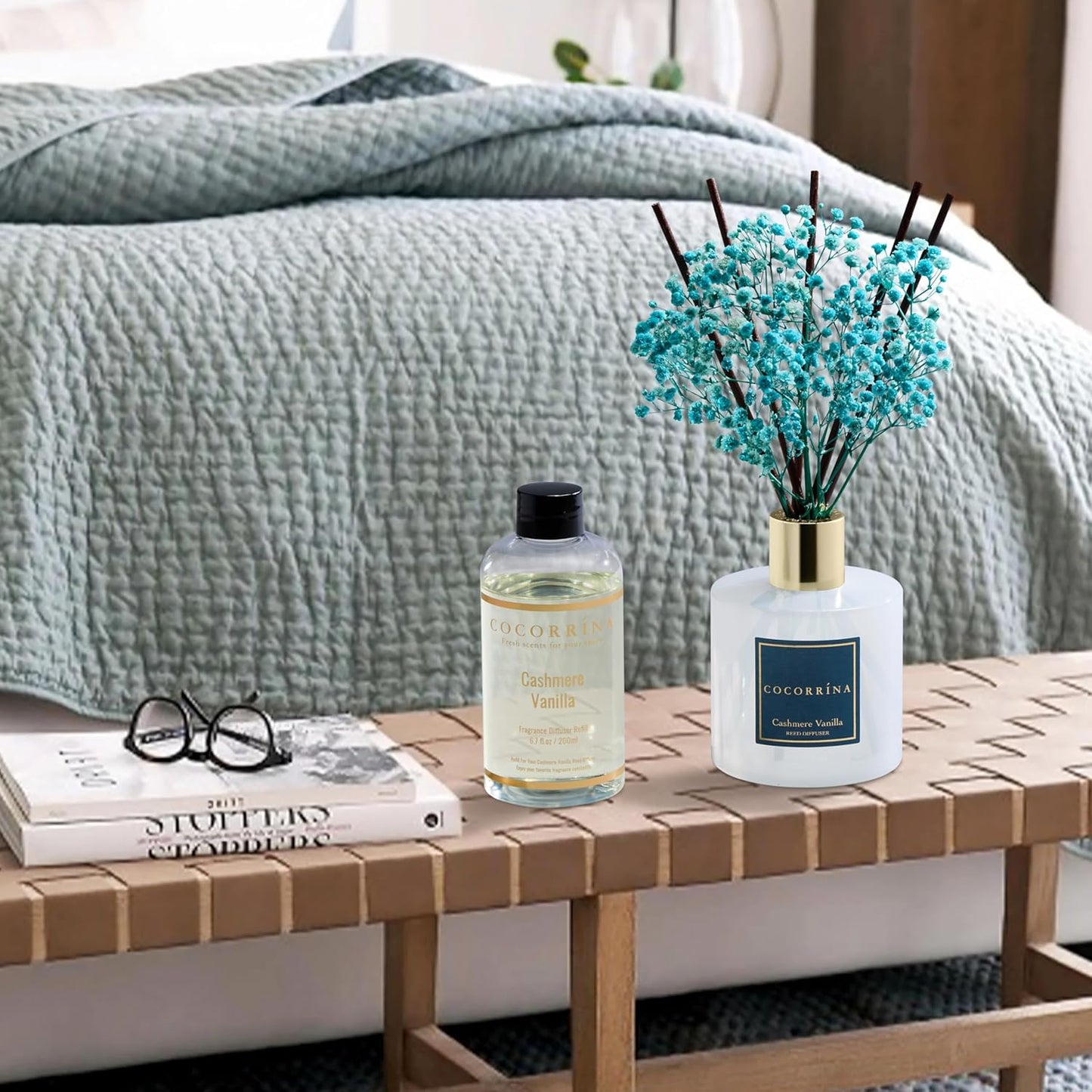 COCORRÍNA Reed Diffuser Refill - Cashmere Vanilla 6.7 Fl.oz Reed Diffuser Refill with 8 Sticks