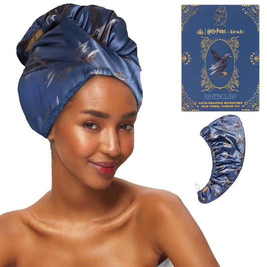 Kitsch Harry Potter x Satin Microfiber Hair Towel Wrap for Women - Super Absorbent, Quick Dry, Anti-Frizz, for Long & Short Hairs, Turbans for Women, Hair Wrap - Hufflepuff - Ravenclaw