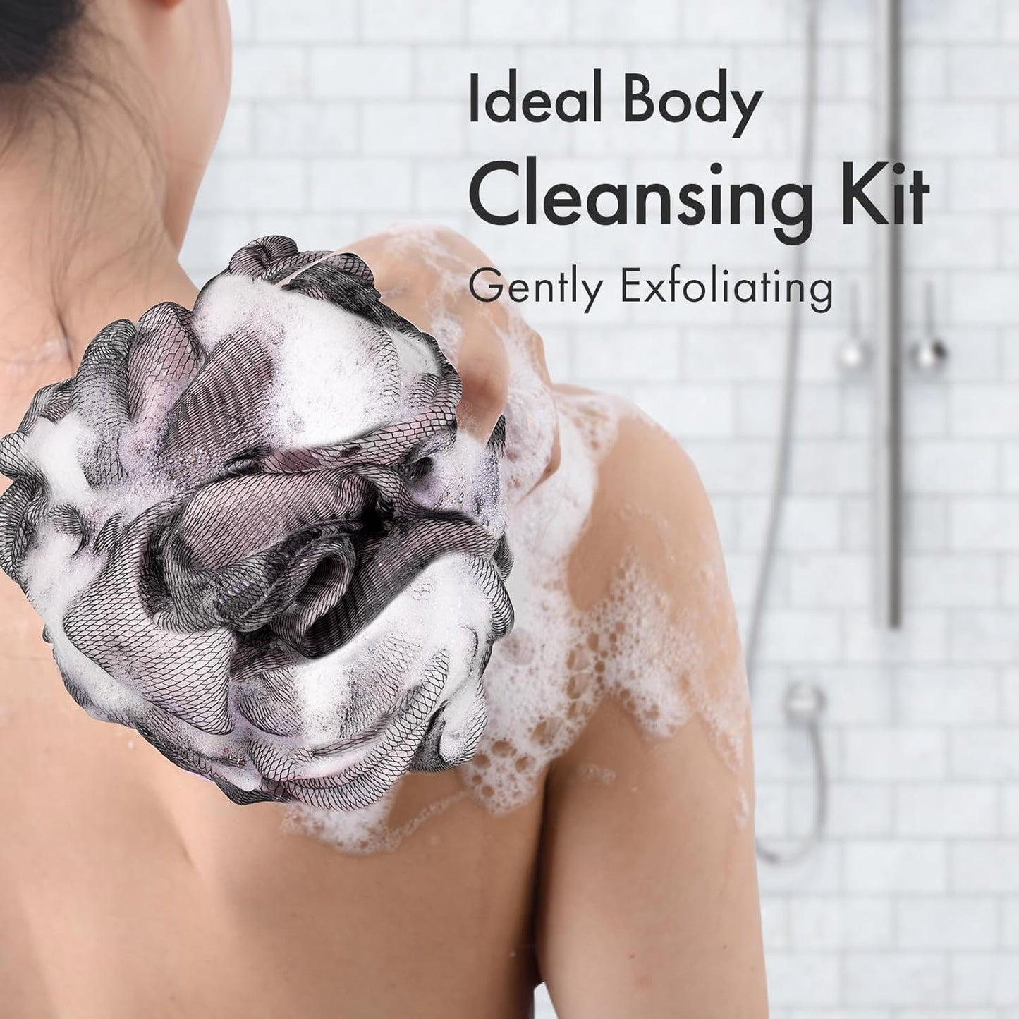 AmazerBath Charcoal Loofah Sponge, Shower Loofah 60g/PCS - Body Scrubber Loofa Set of 4 - Charcoal Blue, Gray, Pink & Army Green, Bath Sponge for Men and Women