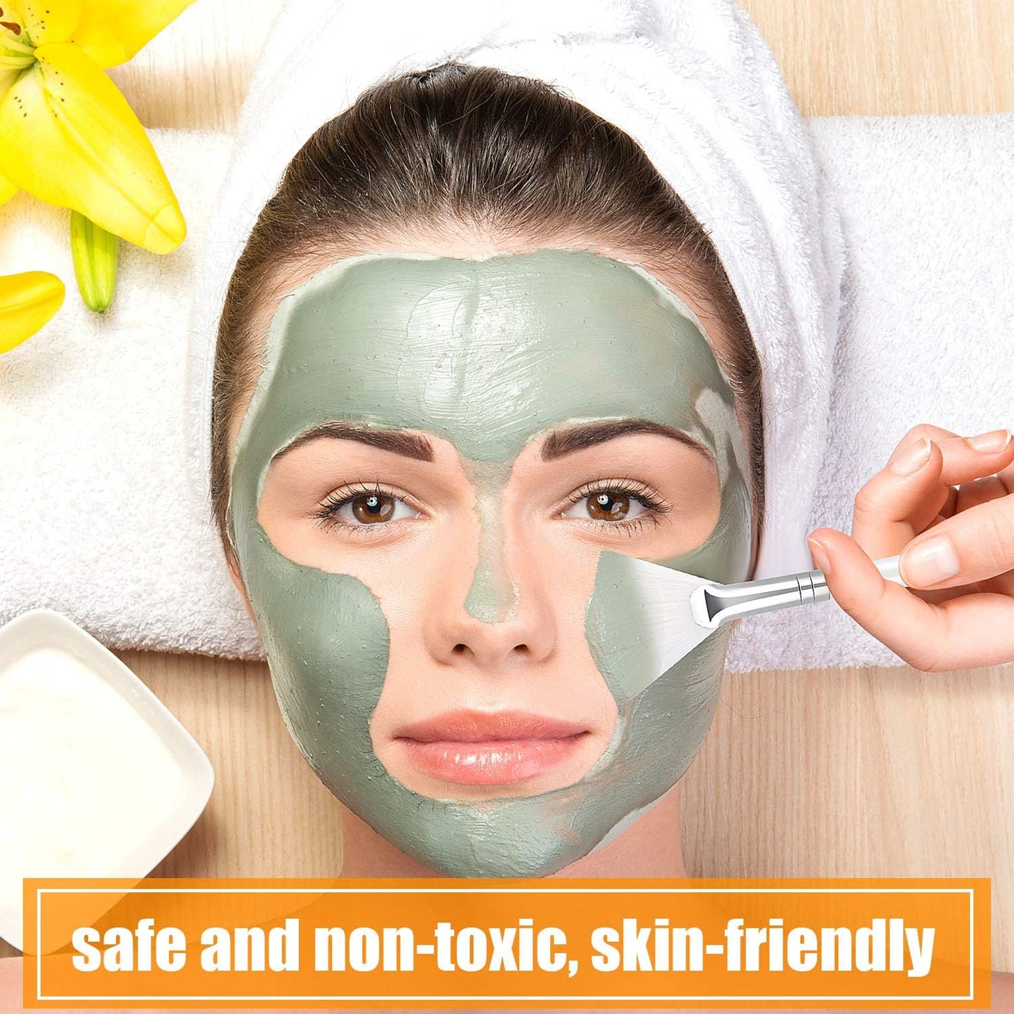 Patelai 14 Pieces Fan Brushes Applicator, Mask Brushes for Facial Makeup Tools for Face Cosmetic(White, Yellow)