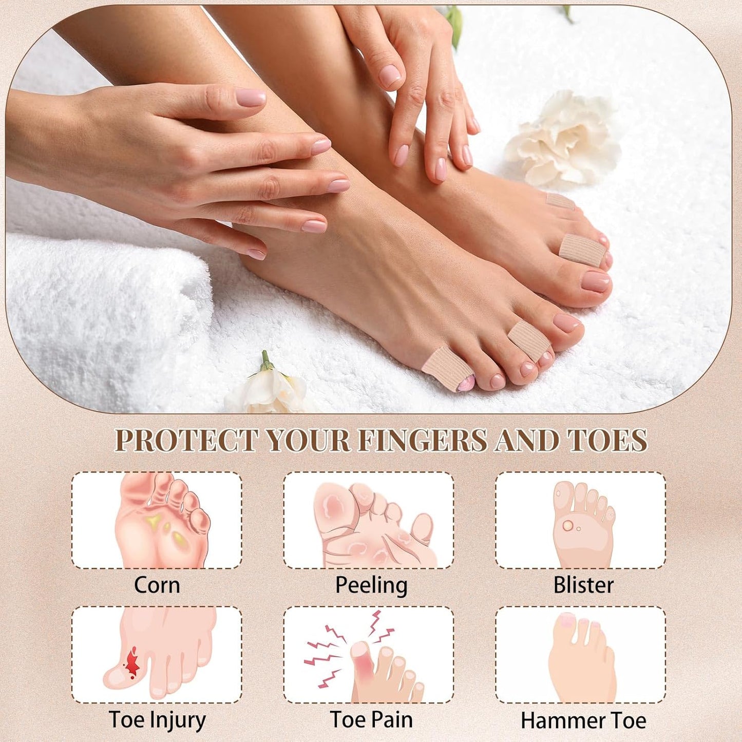 Blulu 24 Pieces Toe Tubes 0.98 Inches Cushion Tube Corn Pads for Toes Sleeves Soft Gel Protectors for Cushions Corns Blisters Calluses 3 Size (Skin Color,Medium,Small)