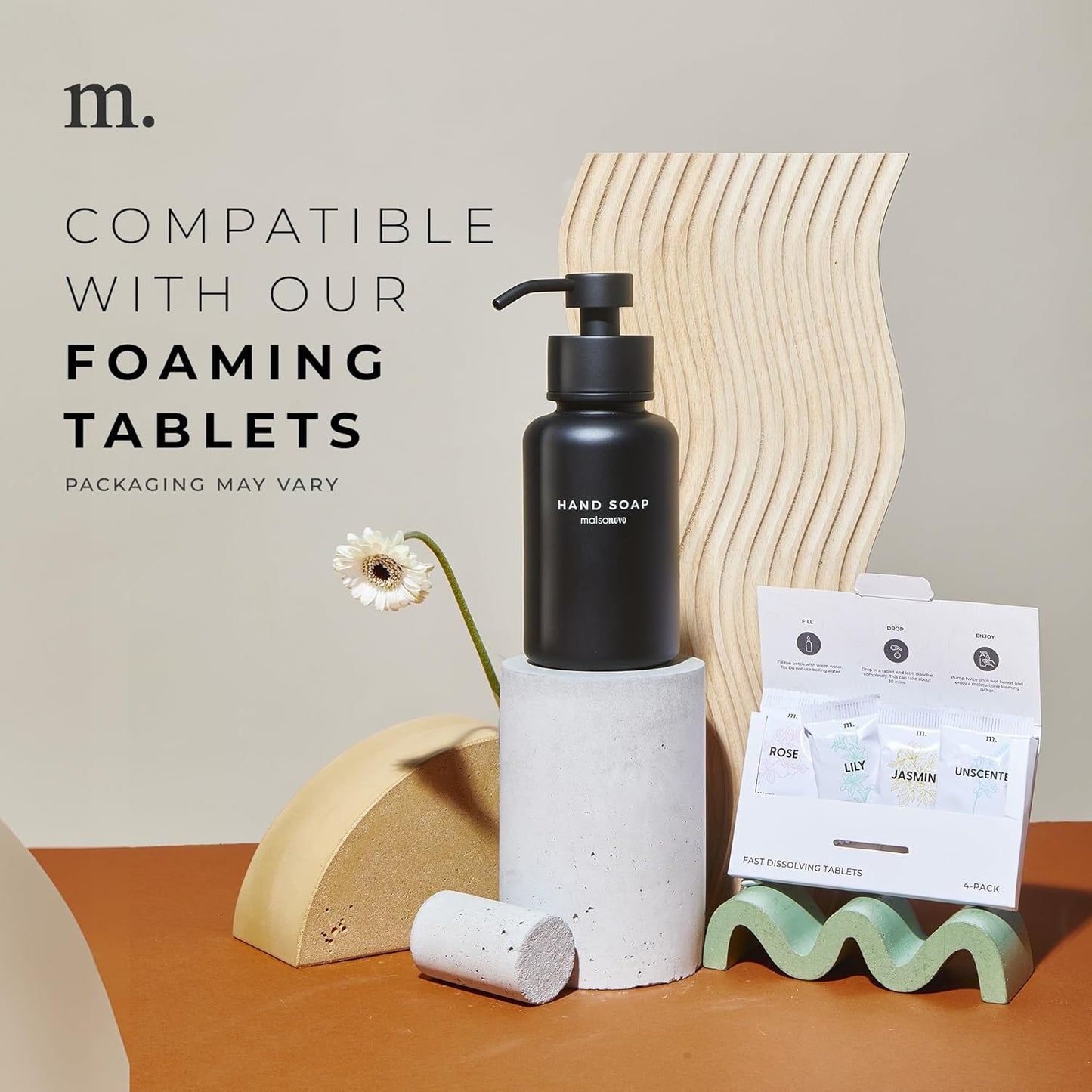 MaisoNovo Glass Foaming Hand Soap Dispenser 14 Oz | Black Foaming Soap Dispenser Black Pump x 1 w/Labels