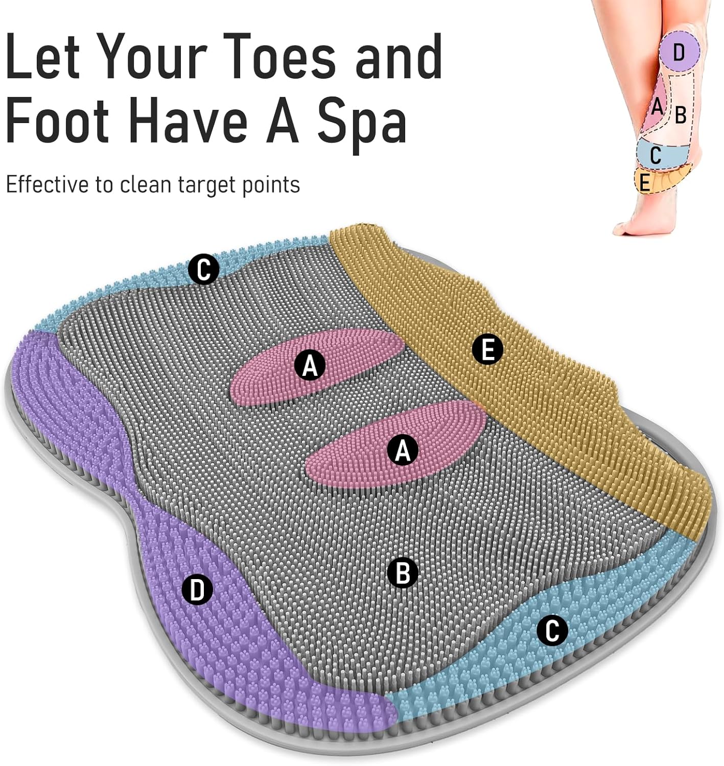 XL Shower Foot Scrubber Mat, Silicone Feet Massage Cleaner Dead Skin Toes Clean Pad without Bending Non-slip Suction Cups -Improve Circulation for Feet Beauty Exfoliate Smooth Achy 17.2 * 13" Grey
