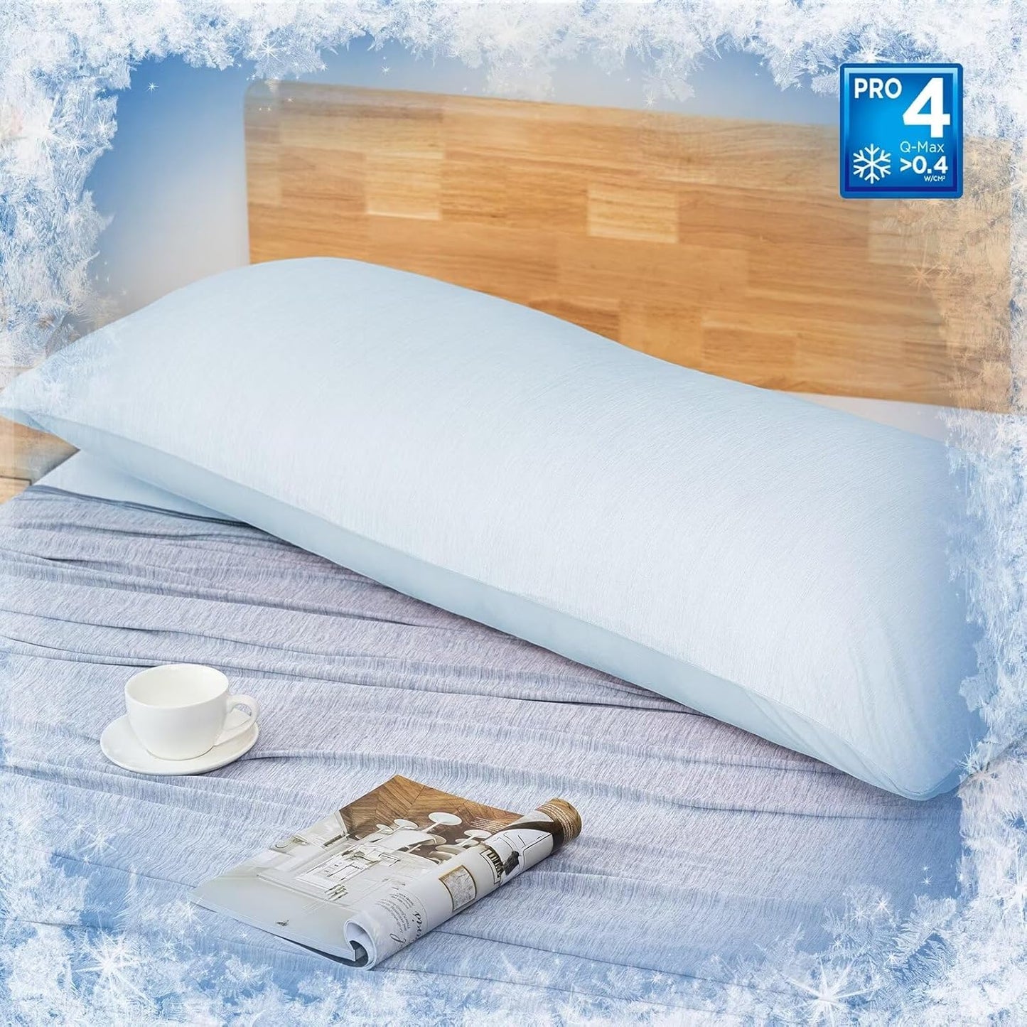 HOMFINE Cooling Pillowcase Body Size - Double Side Q-Max 0.439 Cooling Fiber for Pillow Protector, Breathable Long Cold Pillow Cover for Hot Sleeper Night Sweat, Zipper, 1 Pack (20"x54", Light Blue)