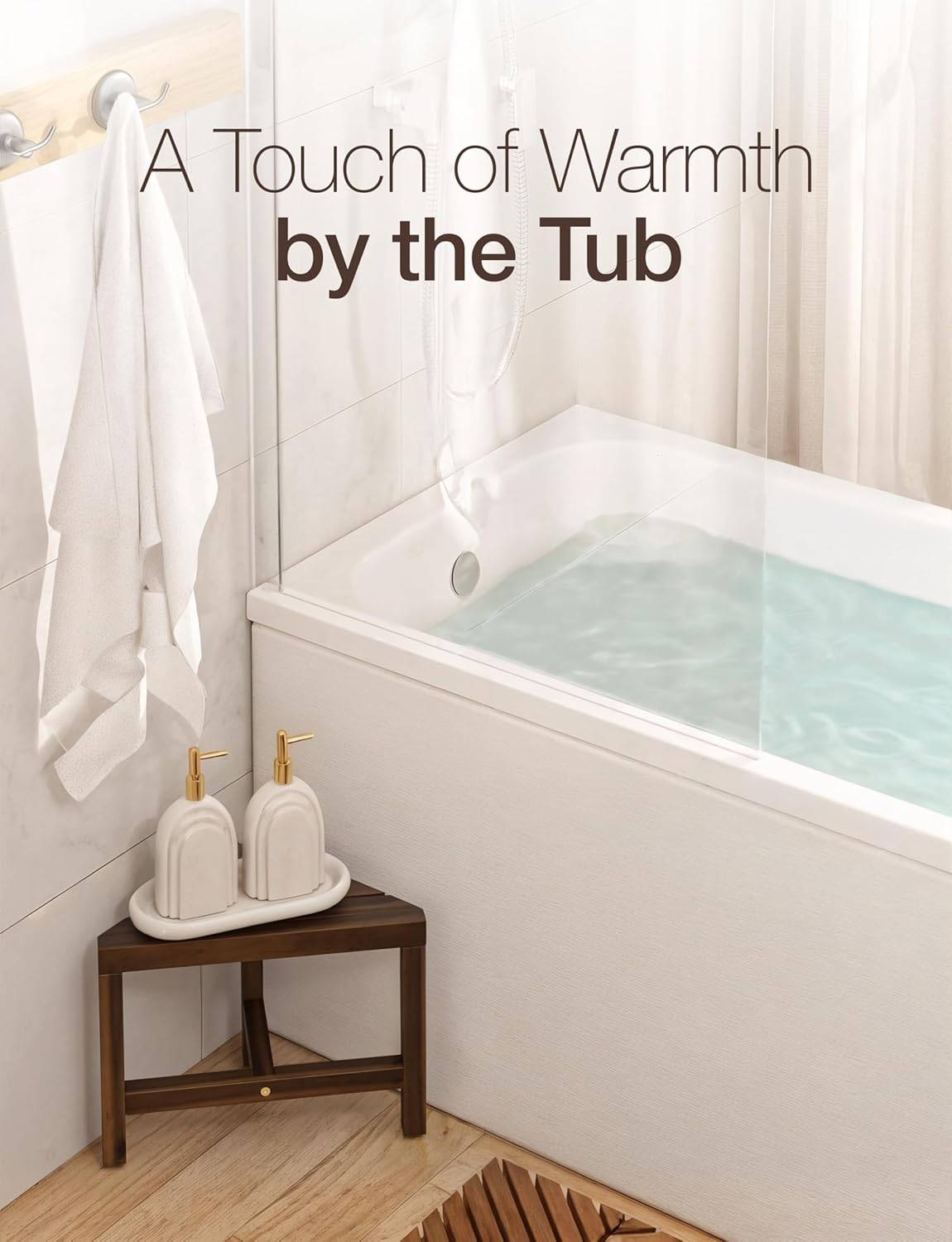 HOLANA Acacia Shower Foot Rest - Wooden Shower Stool for Inside Shower - Corner Shower Stool Seat & Bath Stool for Shaving Legs - Bath Step Stools Bench for Bathroom (Walnut, 16.5"x12"x12")