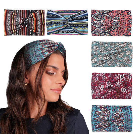 Wide Boho Headbands for Women Extra Large Turban Headband Twisted Knot Head wraps Criss cross African Thick Bandana Headbands,Pack of 6