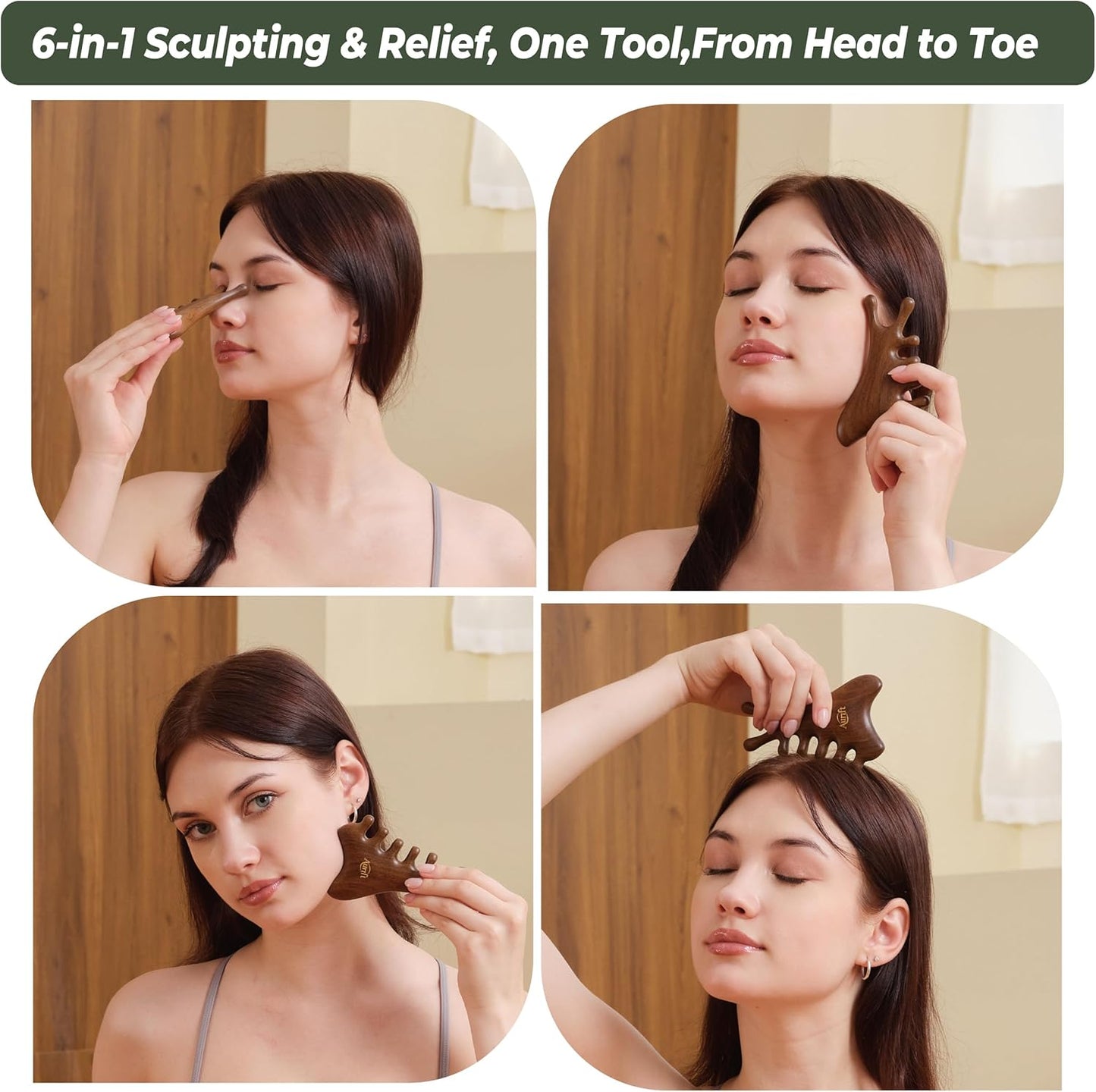 4-in-1 Gua Sha Tool with Massage Comb Set, Massager Tool for Face & Body– Lymphatic Drainage, Face Sculpting & Jaw Lifting,Scalp Massage Tool for Stress Relief, Self Care Gifts for Women